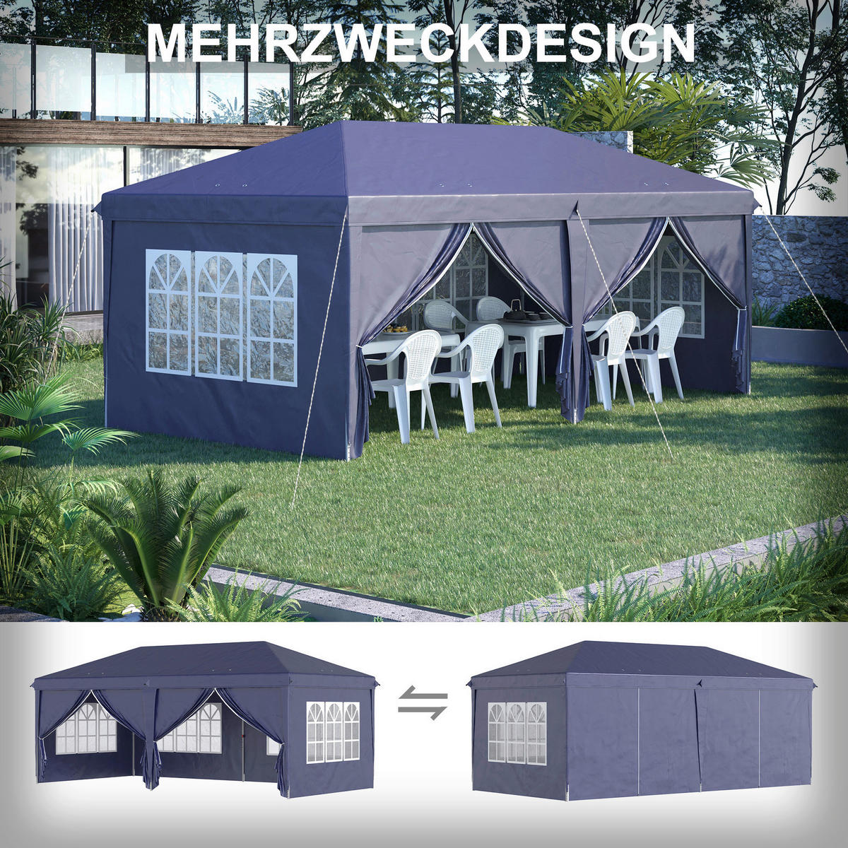 Outsunny Pavillon blau Stahl B/H/L: ca. 295x270x585 cm Pavillon - blau (585,00/295,00/270,00cm) - Outsunny