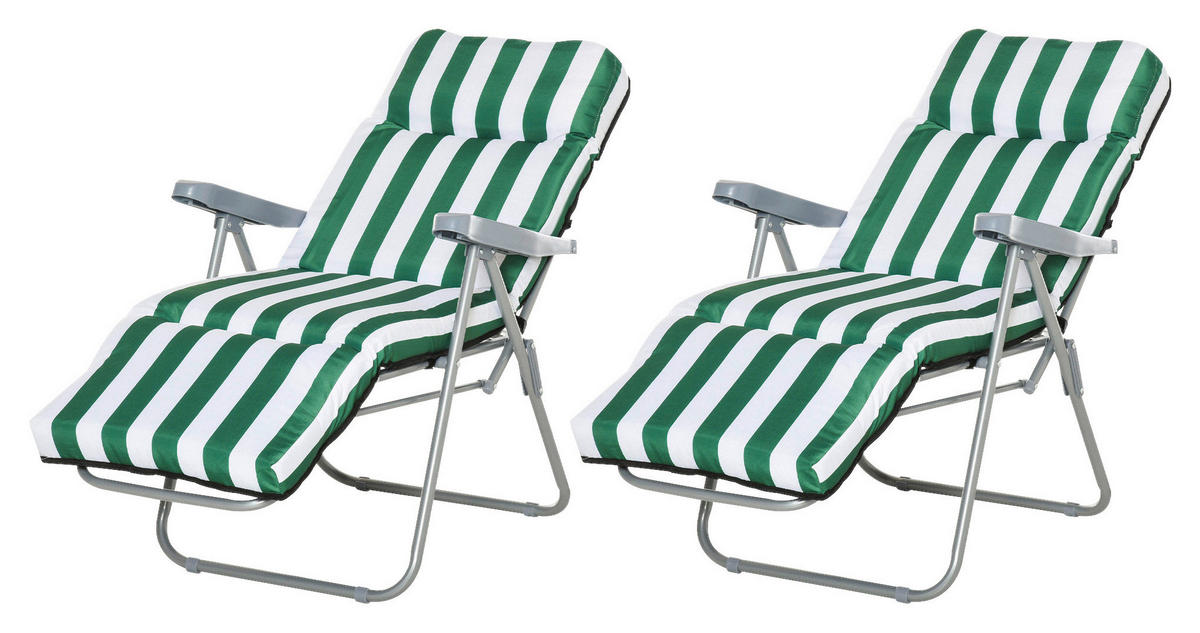 Outsunny Gartenliege weiß Stahl B/H/L: ca. 75x102x60 cm Gartenliege - weiß/grün (60,00/75,00/102,00cm) - Outsunny