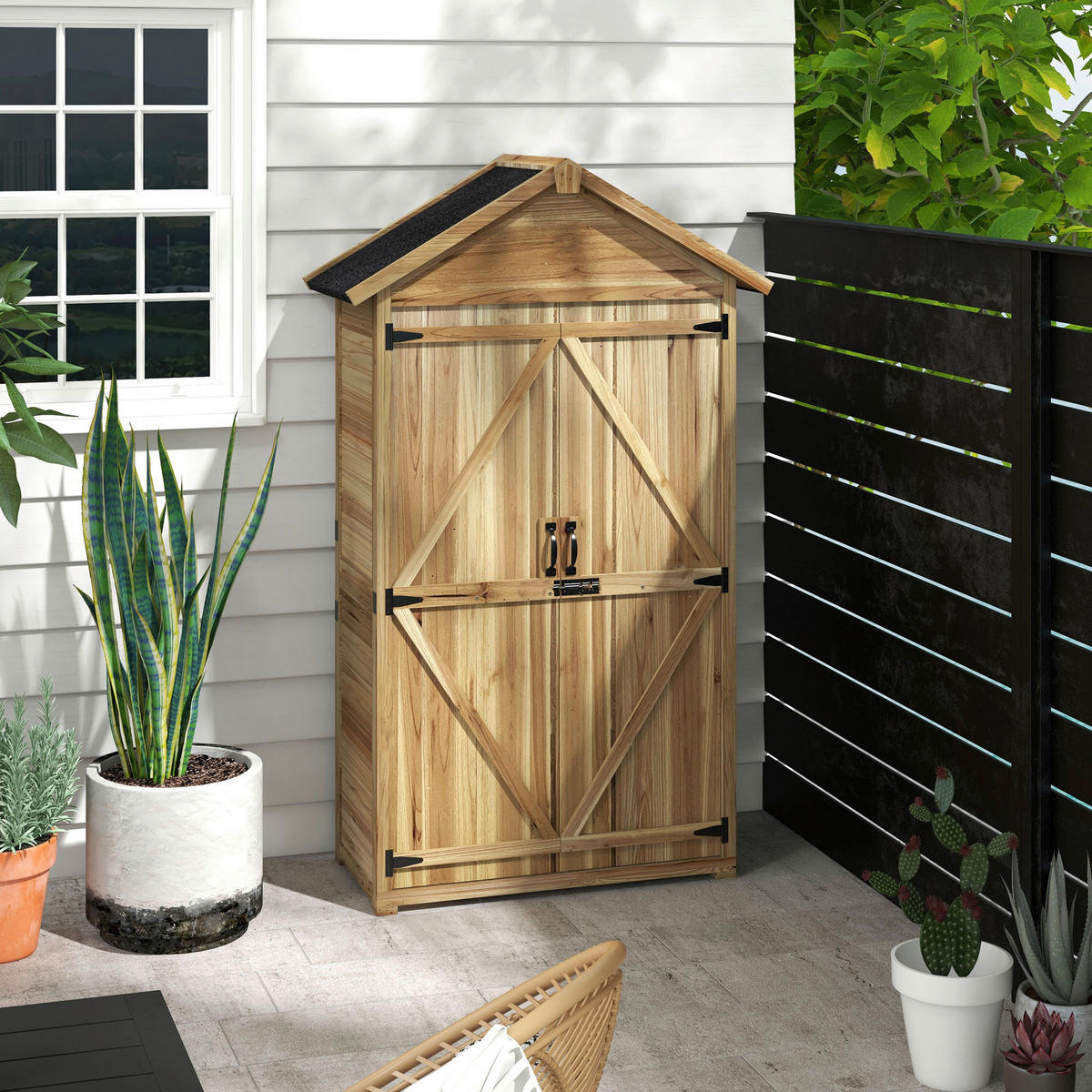 Outsunny Gartenschrank natur Holz B/H/L: ca. 54x177x102 cm Gartenschrank - natur (102,00/54,00/177,00cm) - Outsunny