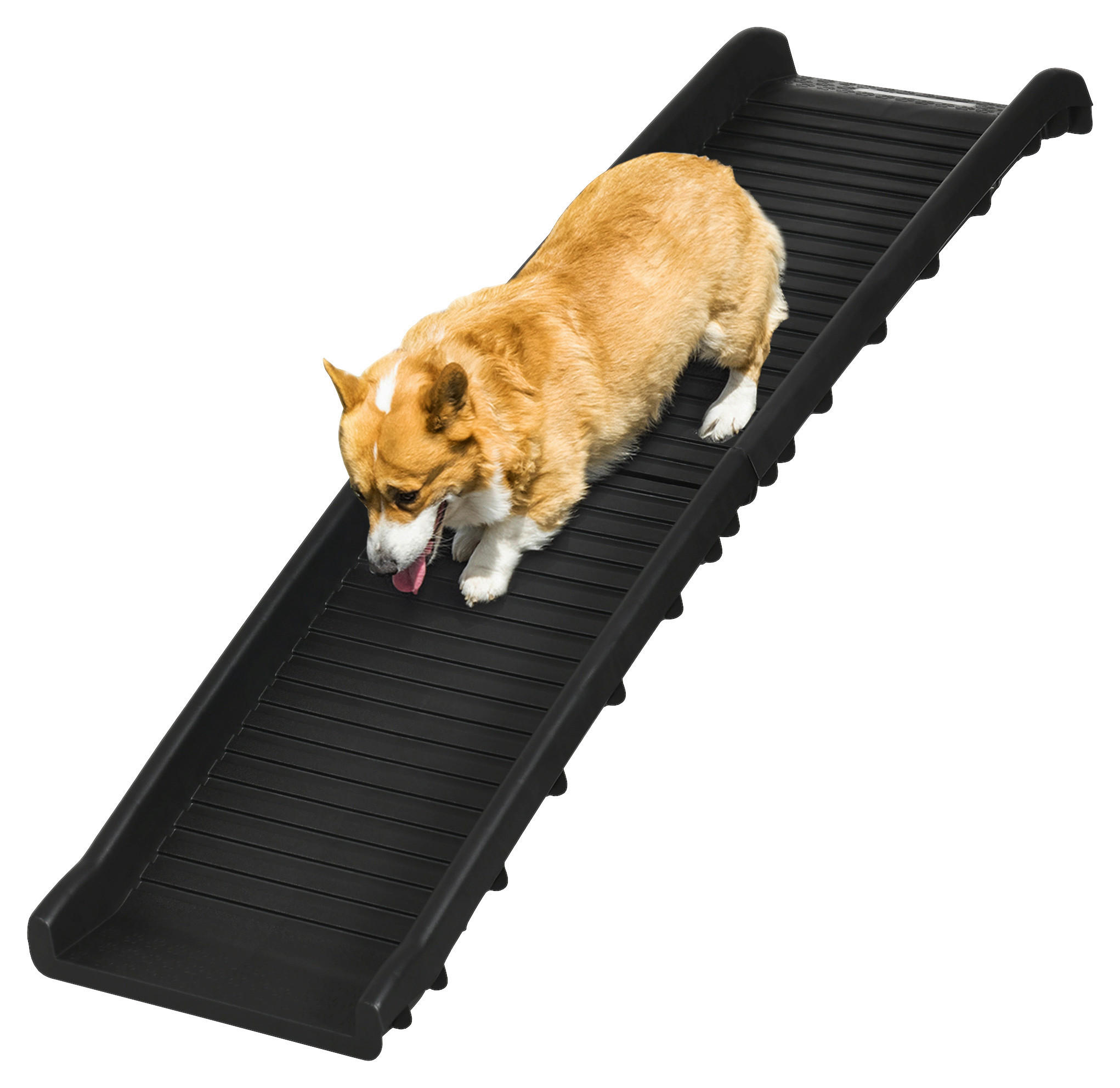 PawHut Hunde-Zubehör schwarz Edelstahl B/H/L: ca. 39x155x14 cm Hunderampe - schwarz (14,00/39,00/155,00cm) - PawHut