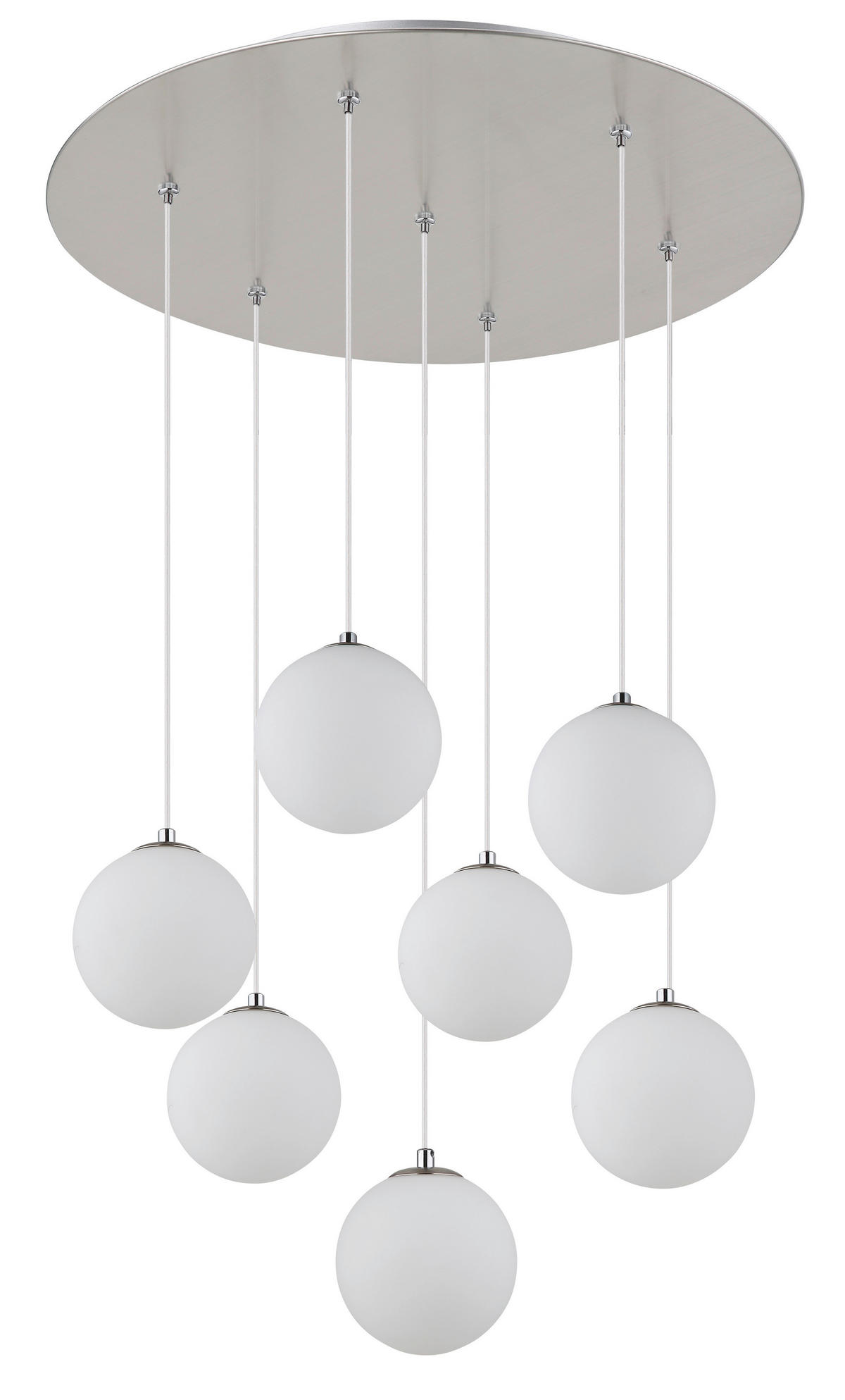 GLOBO Pendelleuchte nickel matt Opal schwarz Kunststoff Glas Metall H/D: ca. 120x55 cm G9 7 Brennstellen RIHA - nickel matt/schwarz (55,00/120,00cm) - GLOBO