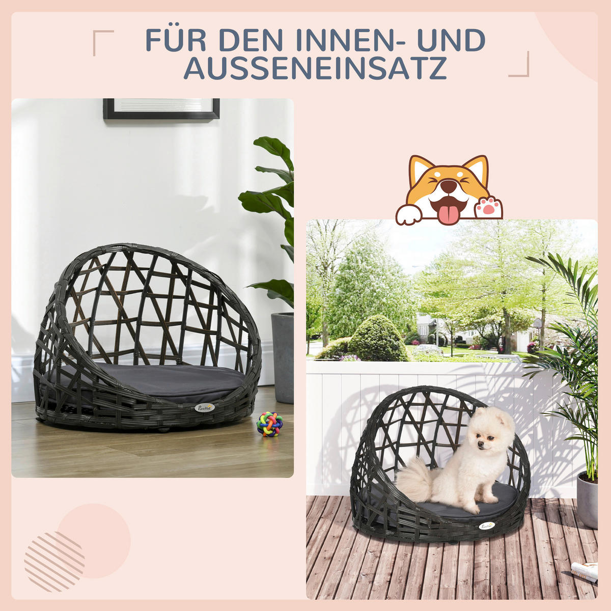 PawHut Hunde-Zubehör schwarz Edelstahl B/H/L: ca. 51x51x41 cm Hundehütte - schwarz (41,00/51,00/51,00cm) - PawHut