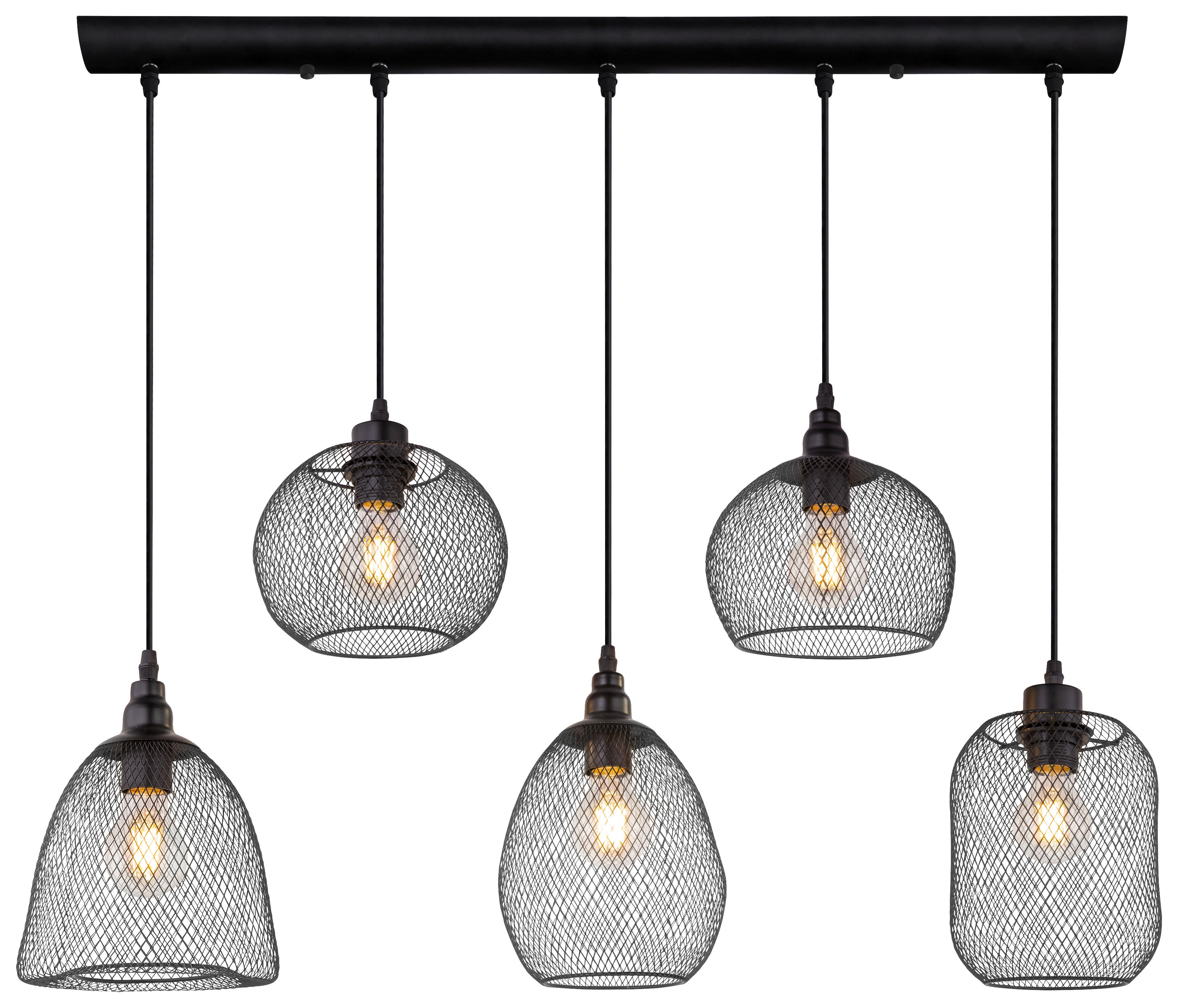 GLOBO Pendelleuchte 15047-5 schwarz Metall B/H/T: ca. 89x120x20 cm E27 5 Brennstellen Pendelleuchte_Anya 5flg. - schwarz (89,00/120,00/20,00cm) - GLOBO