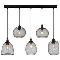 GLOBO Pendelleuchte 15047-5 schwarz Metall B/H/T: ca. 89x120x20 cm E27 5 Brennstellen Pendelleuchte_Anya 5flg. - schwarz (89,00/120,00/20,00cm) - GLOBO