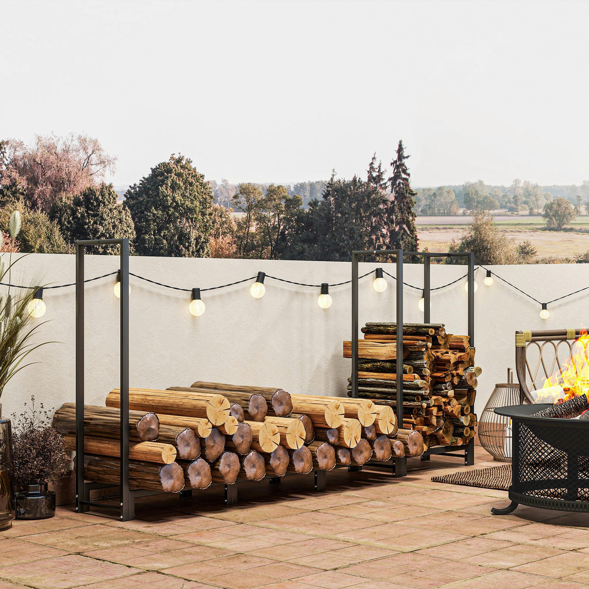 Outsunny Kaminholzregal schwarz B/H/L: ca. 32x115x240 cm Kaminholzregal - schwarz (240,00/32,00/115,00cm) - Outsunny