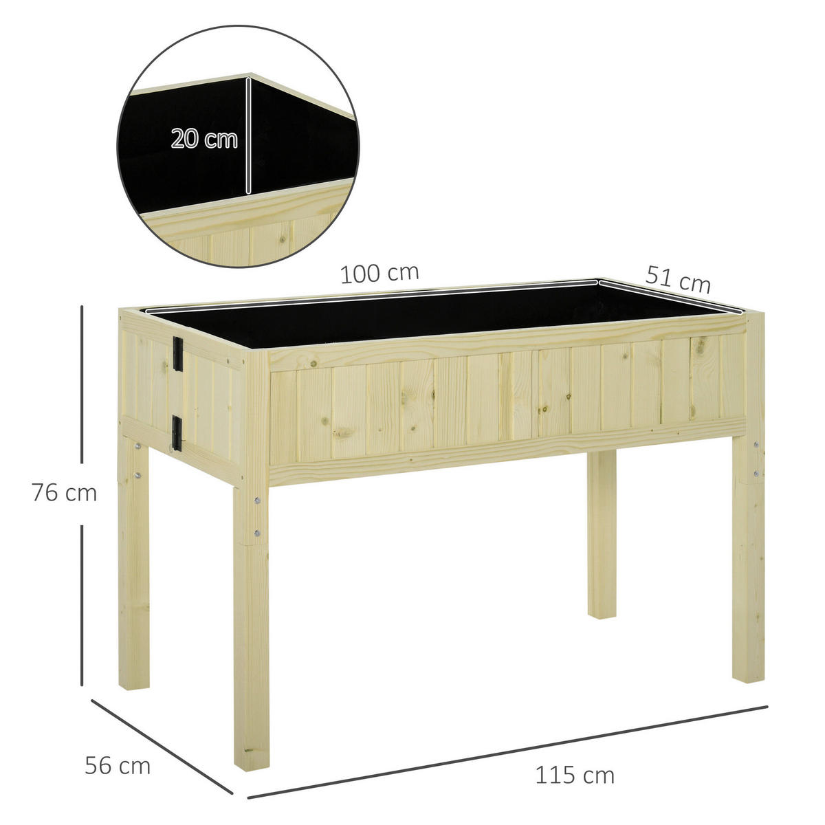 Outsunny Hochbeet natur B/H/L: ca. 56x76x115 cm Hochbeet - natur (115,00/56,00/76,00cm) - Outsunny