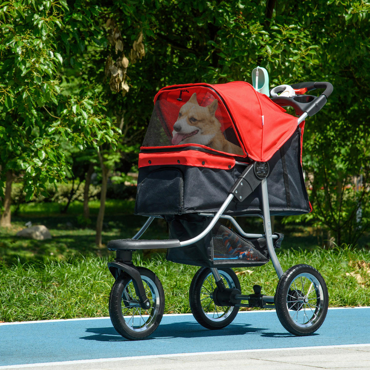 PawHut Hunde-Zubehör rot Polypropylen B/H/L: ca. 54,5x109,5x106,5 cm Hundewagen - rot (106,50/54,50/109,50cm) - PawHut