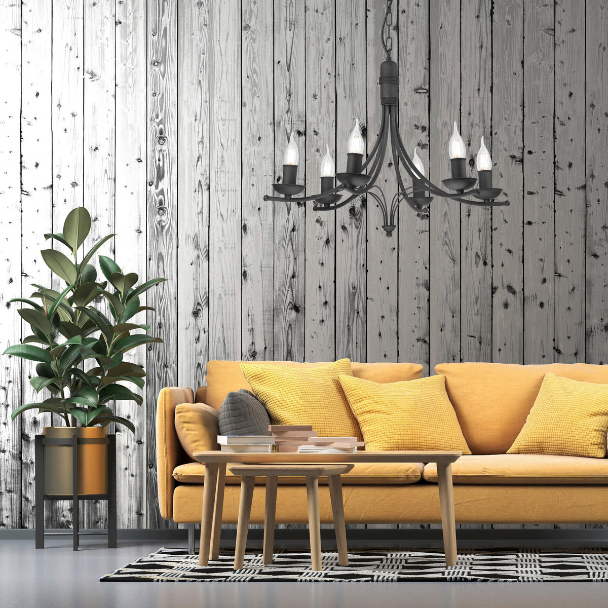 Lamkur Pendelleuchte LUCY 44118 schwarz Stahl H/L: ca. 100x58 cm E14 6 Brennstellen Lucy - schwarz (58,00cm) - Lamkur