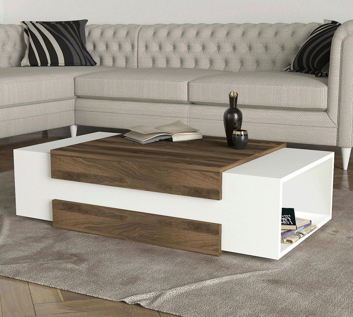 Couchtisch Nora weiß walnuss Nachbildung B/H/T: ca. 110x31x60 cm Nora - weiß/walnuss (110,00/31,00/60,00cm) - moebel17
