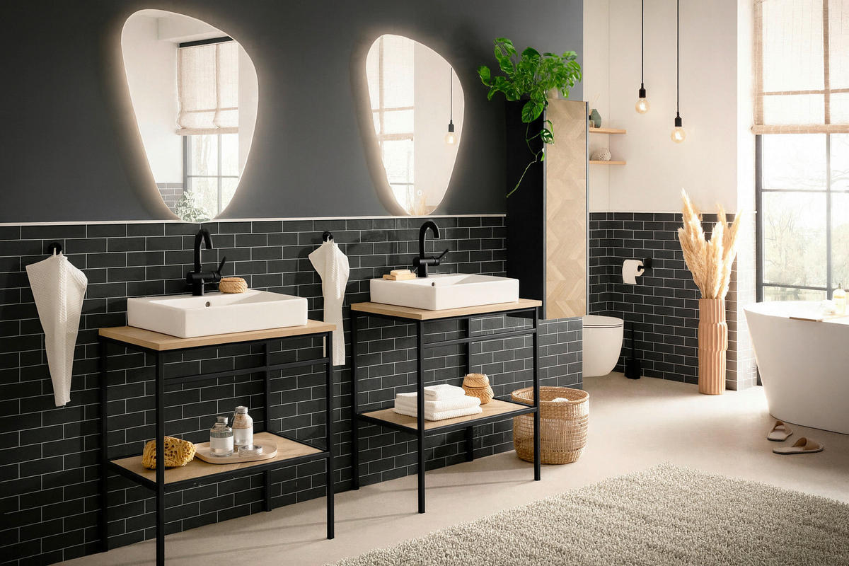 Waschbeckenunterschrank Lorna Eiche Nachbildung schwarz B/H/T: ca. 70x89,2x45 cm Lorna - Eiche/schwarz (70,00/89,20/45,00cm) - Schildmeyer