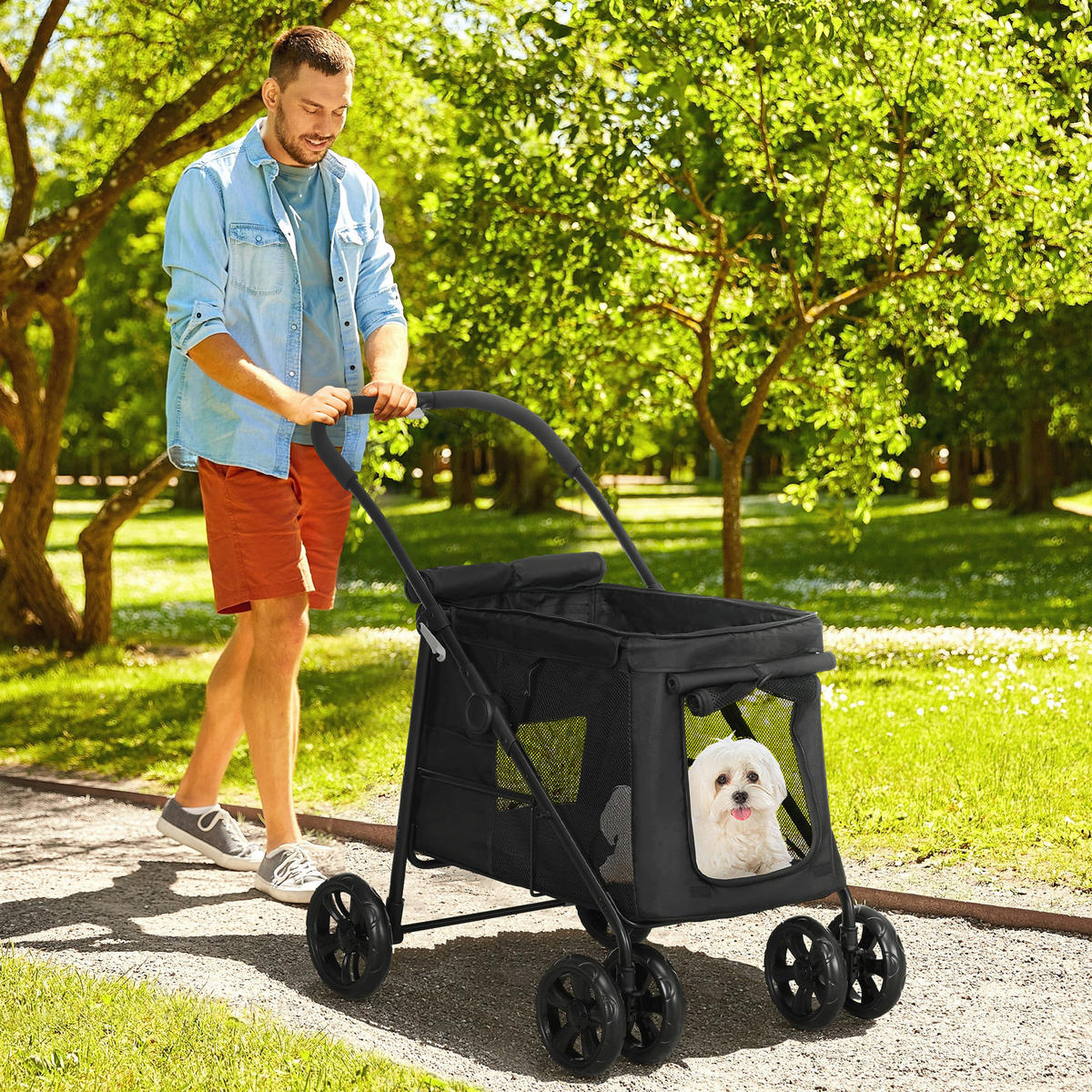 PawHut Hunde-Zubehör schwarz Edelstahl B/H/L: ca. 62x102x105 cm Hundewagen - schwarz (105,00/62,00/102,00cm) - PawHut
