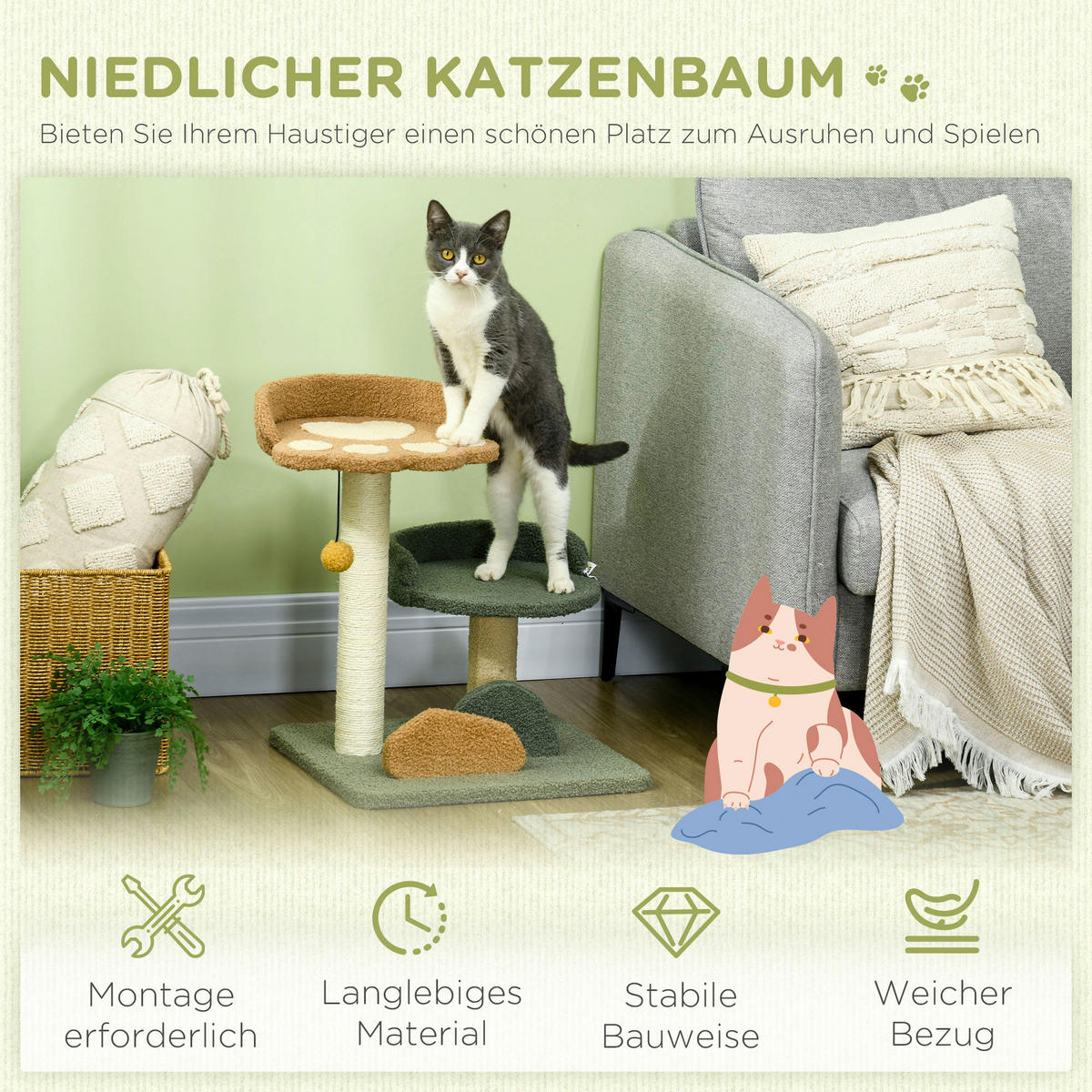 PawHut Kratzbaum grün Spanplatte B/H/L: ca. 39x43x52 cm Kratzbaum - braun/beige (52,00/39,00/43,00cm) - PawHut