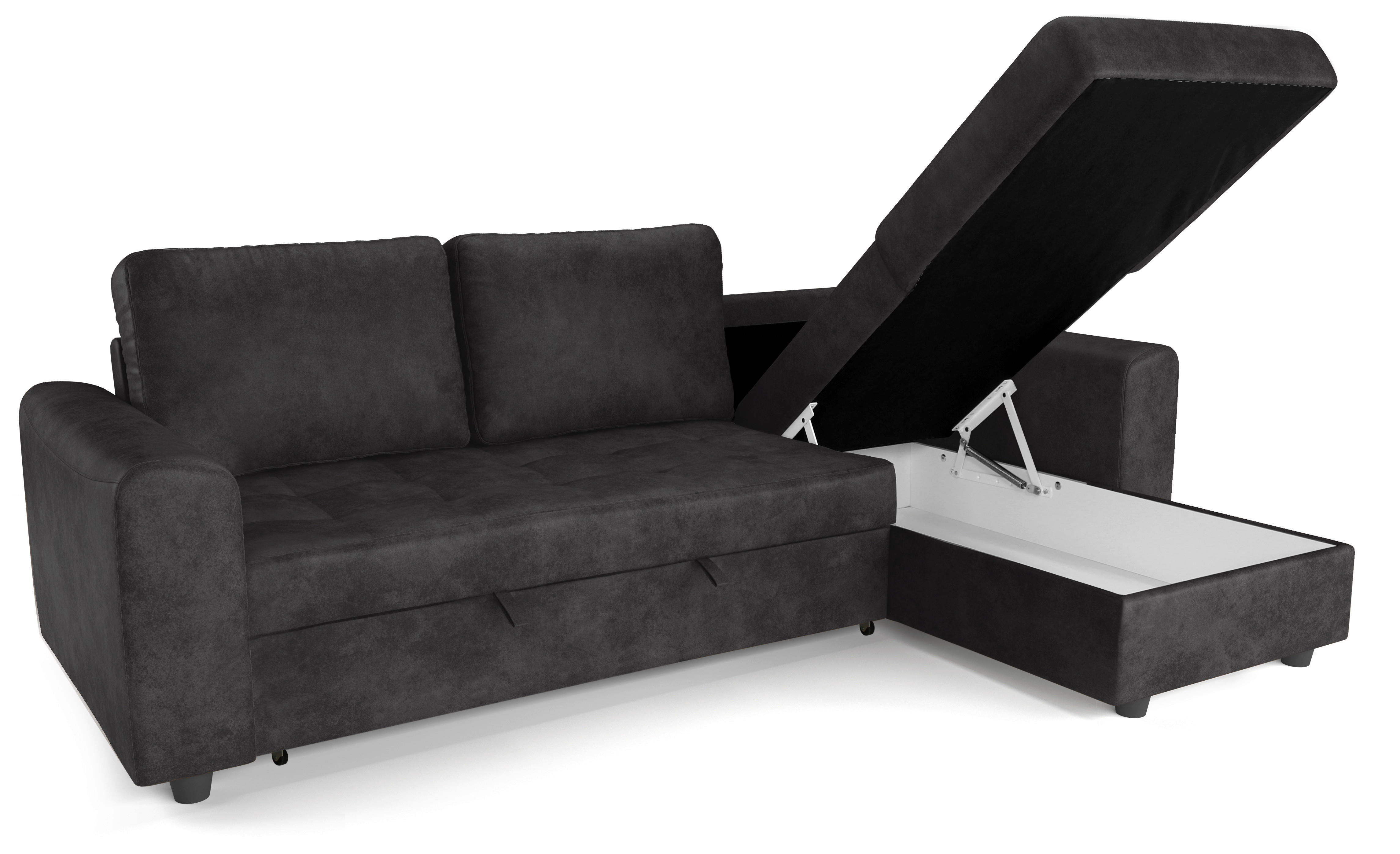 Thumbnail - Ecksofa mit Bettfunktion und Bettkasten anthrazit Microfaser B/T: ca. 245x155 cm