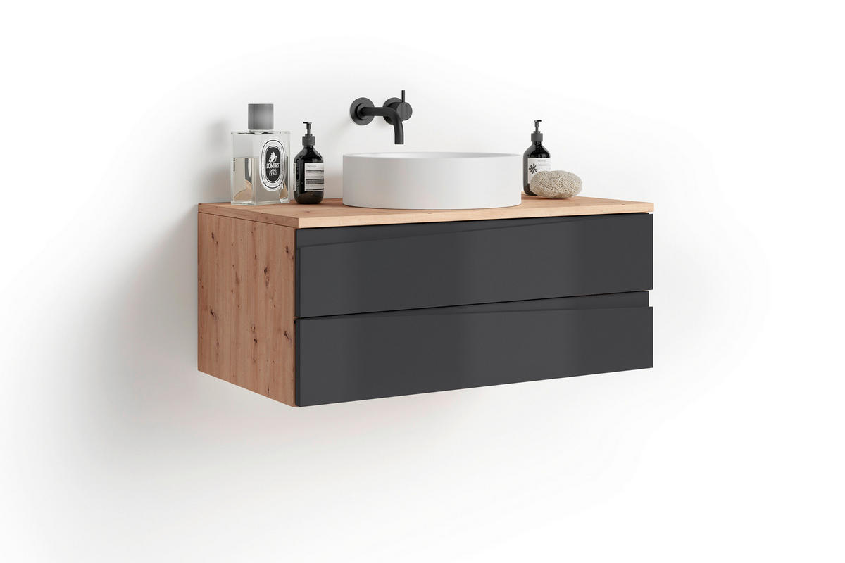 Waschbeckenunterschrank SHAPE Eiche Artisan Nachbildung anthrazit B/H/T: ca. 80x33x47 cm SHAPE - Eiche/anthrazit (80,00/33,00/47,00cm) - byLIVING
