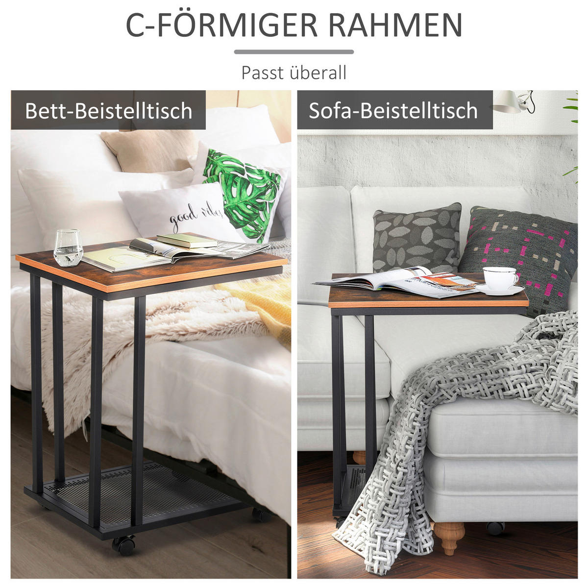 Beistelltisch 833-606 schwarz walnuss B/H/T: ca. 51x65x36 cm 833-606 - schwarz/walnuss (51,00/65,00/36,00cm) - HOMCOM