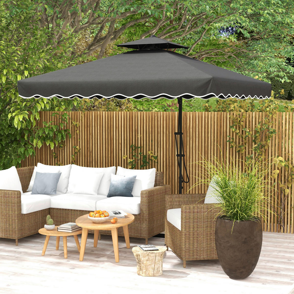 Outsunny Sonnenschirm dunkelgrau Metall B/H/L: ca. 243x251x243 cm Sonnenschirm - dunkelgrau (243,00/243,00/251,00cm) - Outsunny