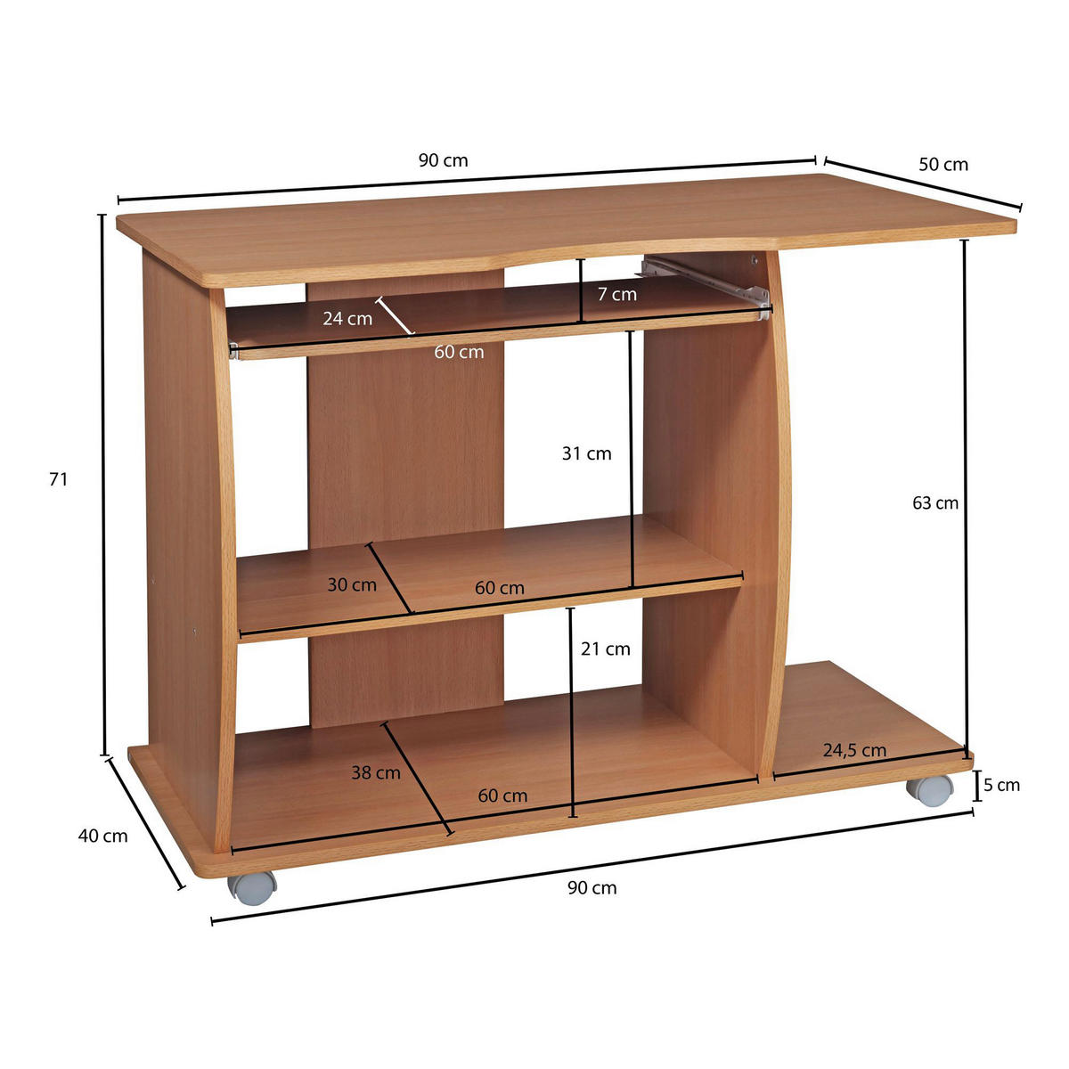 Computertisch buche Nachbildung weiß B/H/T: ca. 90x71x50 cm Computertisch - weiß/buche (90,00/71,00/50,00cm) - Wohnling