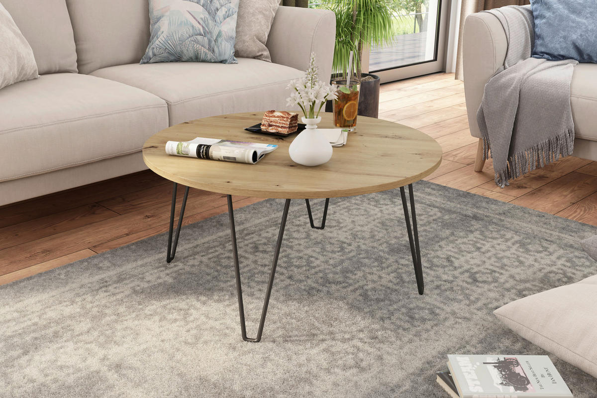 Couchtisch FLAIR Eiche Nachbildung schwarz pulverbeschichtet FLAIR - Eiche/schwarz - byLIVING