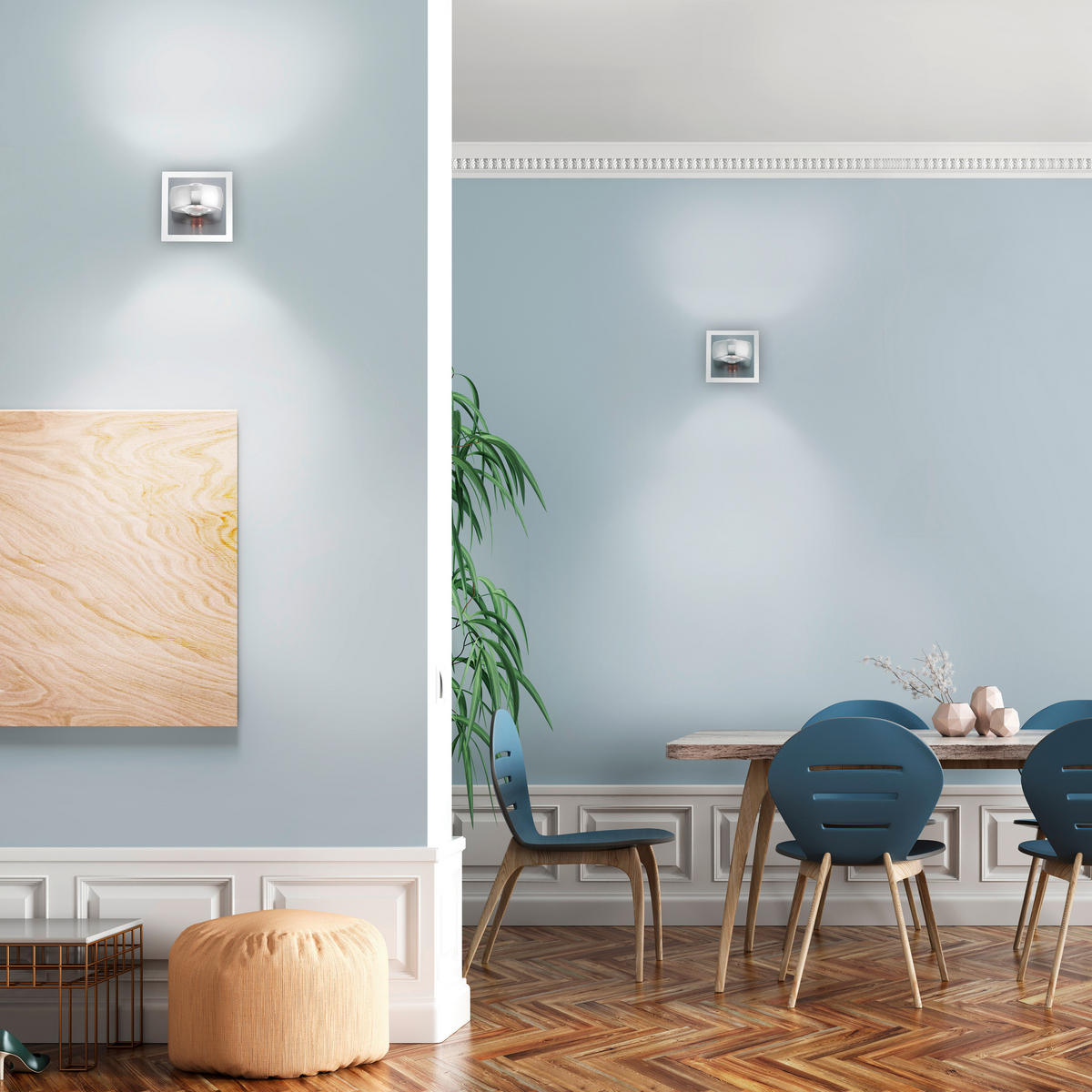 Just Light Smarte Wandleuchte 12471-55 stahlfarbig Chrom transparent Metall Kunststoff B/H/T: ca. 12x14x12 cm LED-Wandleuchte_Opti - stahlfarbig/Chrom (12,00/14,00/12,00cm) - Just Light