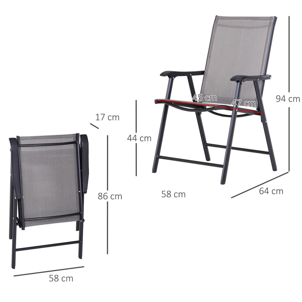 Outsunny Campingstuhl grau Metall B/H/T: ca. 58x94x64 cm Campingstuhl - grau (58,00/94,00/64,00cm) - Outsunny