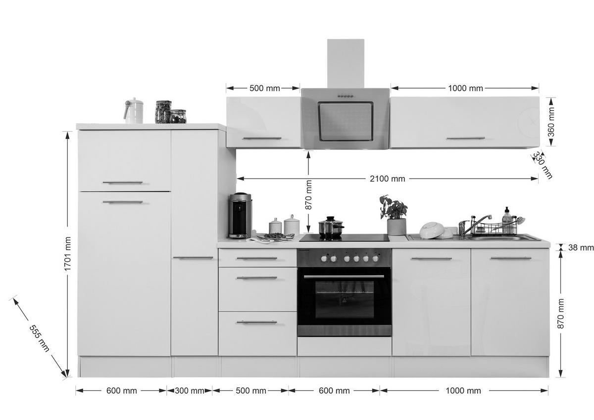 Respekta Küchenblock Amanda weiß Hochglanz B/H/T: ca. 300x200x60 cm Amanda - weiß/Edelstahloptik (300,00/200,00/60,00cm) - Respekta