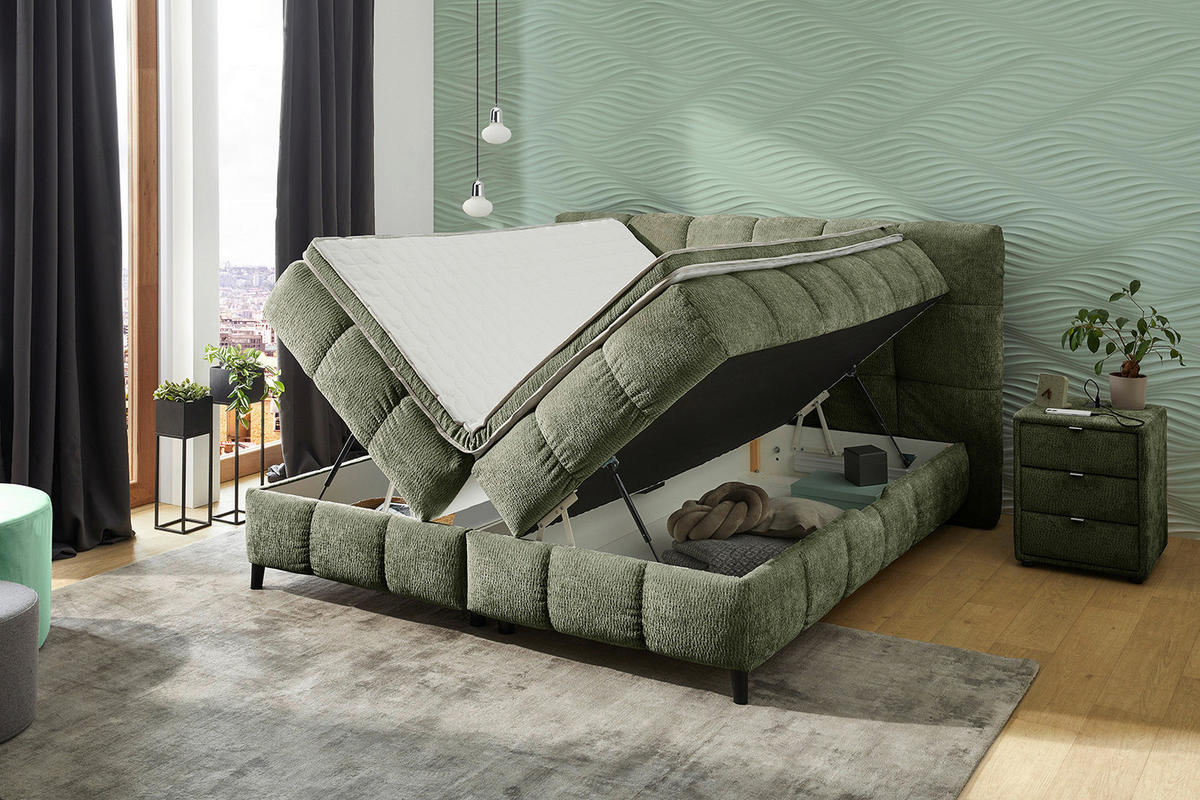 Boxspringbett  grün Liegefläche B/L: ca. 180x200 cm Molly_Boxbett - schwarz/grün (205,00/116,00/220,00cm)