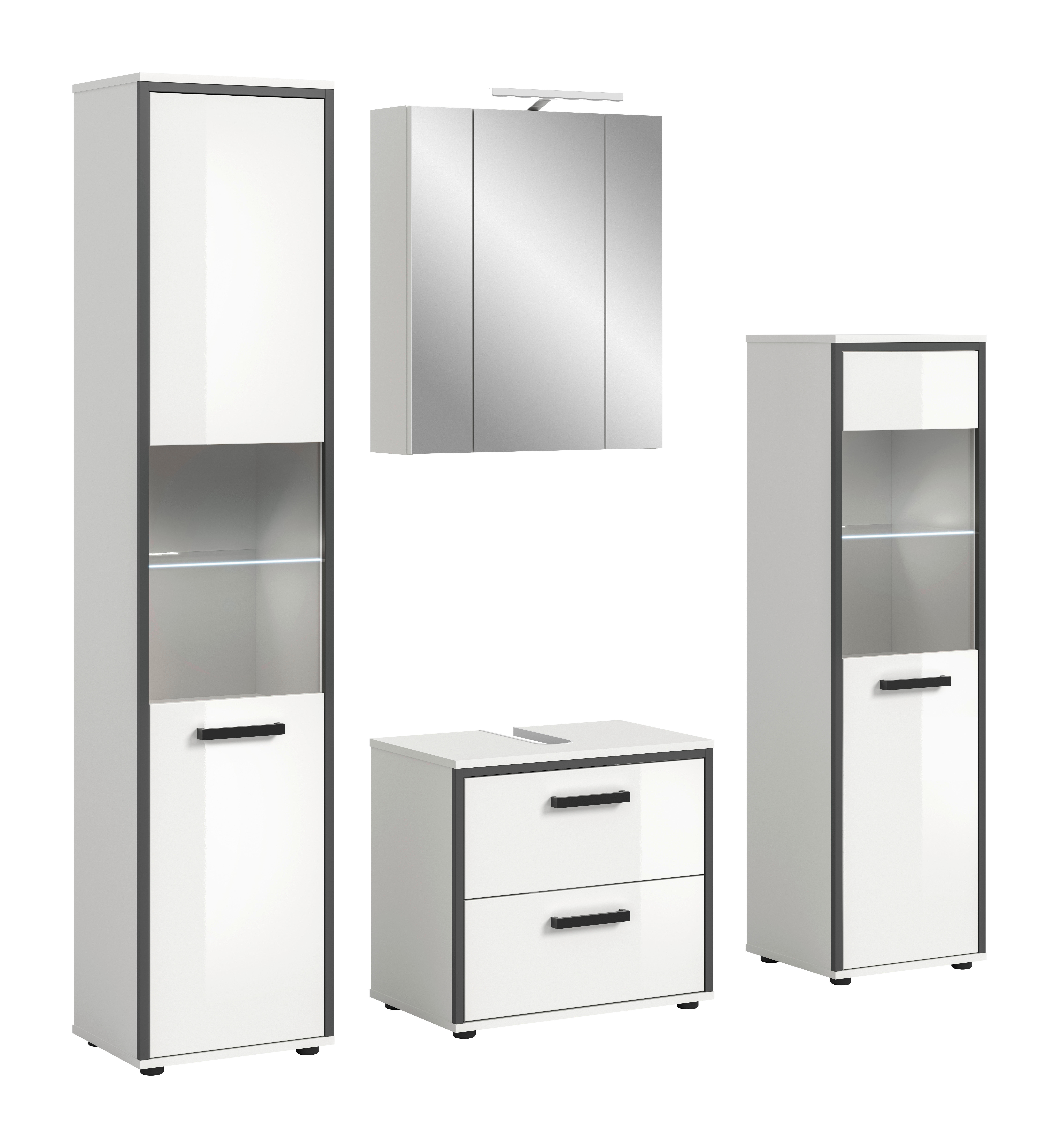 Badblock KOJAK weiß Hochglanz anthrazit grau B/H/T: ca. 171x188x37 cm KOJAK - weiß/anthrazit (171,00/188,00/37,00cm) - xonox.home