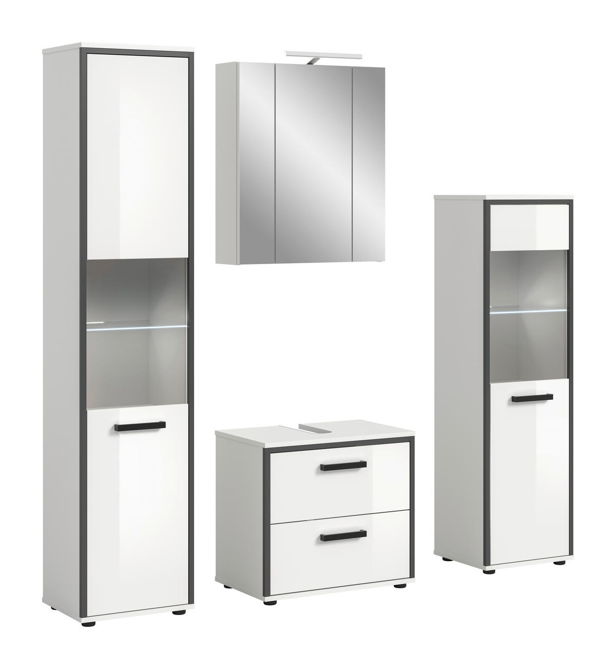 Badblock KOJAK weiß Hochglanz anthrazit grau B/H/T: ca. 171x188x37 cm KOJAK - weiß/anthrazit (171,00/188,00/37,00cm) - xonox.home