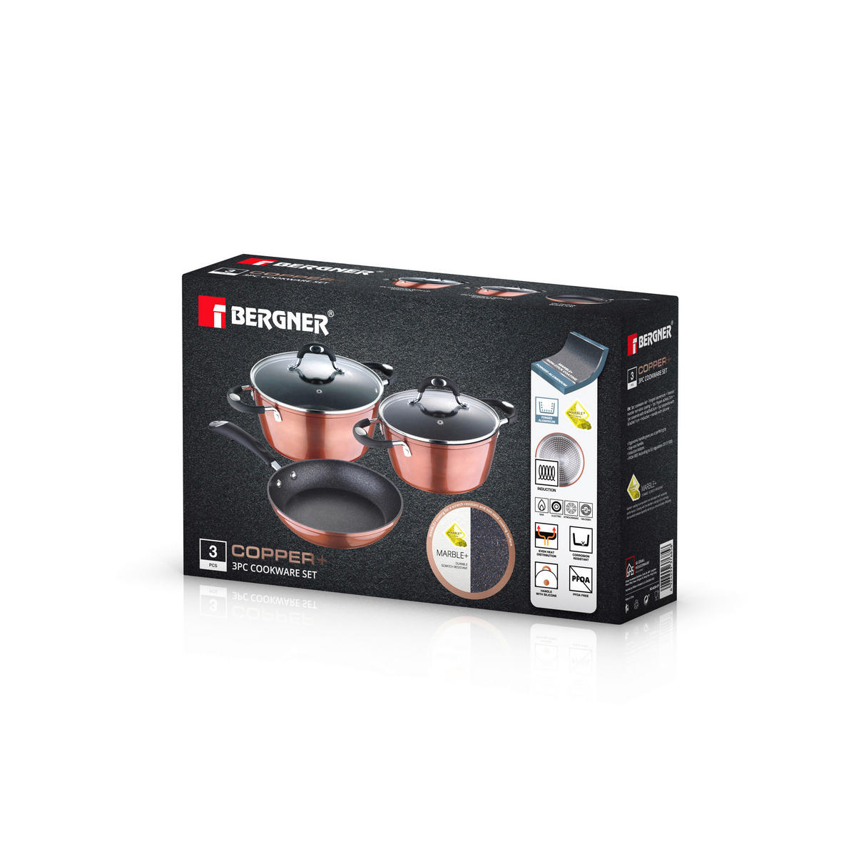 BERGNER Topfset Copper+ Kupfer Aluminium 5 tlg. Copper+ - Kupfer - BERGNER
