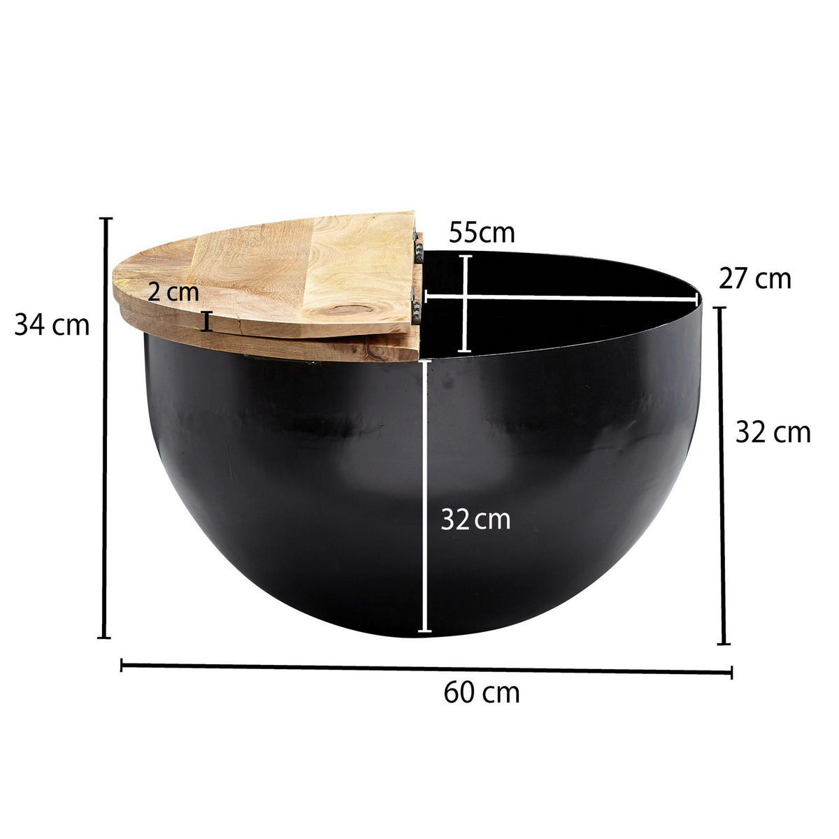 Couchtisch schwarz B/H/T: ca. 60x34x60 cm Couchtisch - schwarz (60,00/34,00/60,00cm) - Wohnling