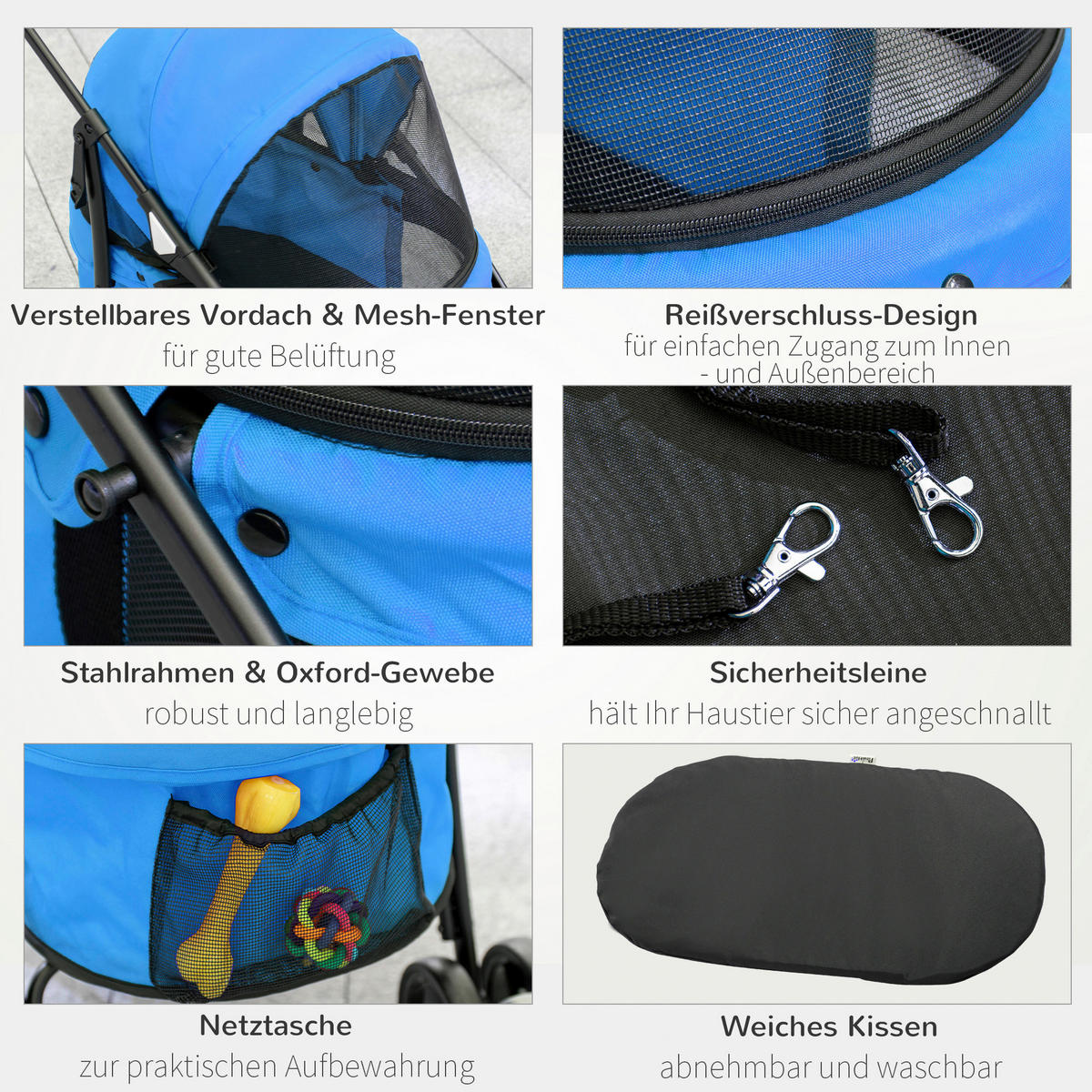 PawHut Hundebuggy blau Polyester-Mischgewebe B/H/L: ca. 47x97x82 cm Hundebuggy - blau (82,00/47,00/97,00cm) - PawHut