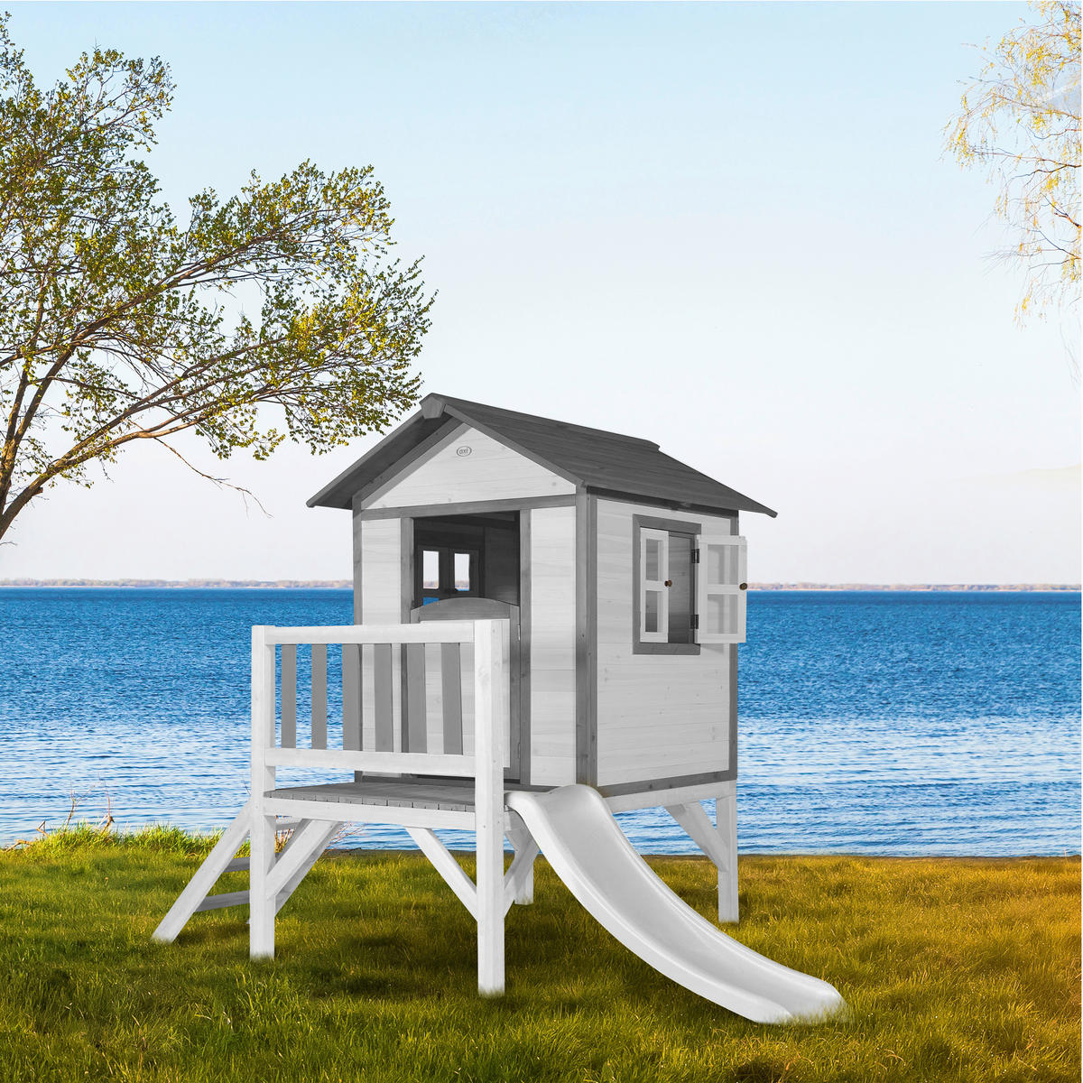 AXI Spielhaus Lodge XL grau B/H/L: ca. 240x189x167 cm Lodge XL - weiß/grau (167,00/240,00/189,00cm) - AXI