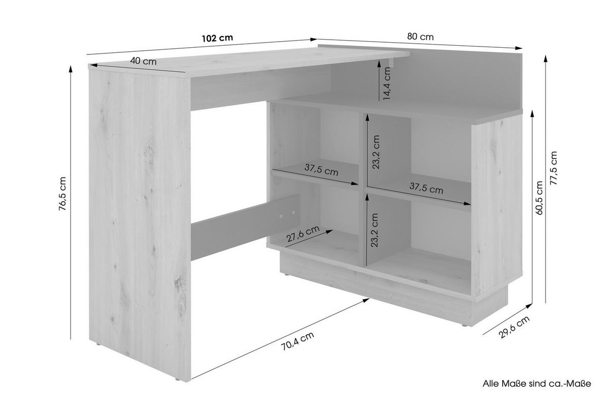Eckschreibtisch BERNI Eiche Graphit B/H/T: ca. 102x77,5x80 cm BERNI - Eiche/Graphit (102,00/77,50/80,00cm) - byLIVING