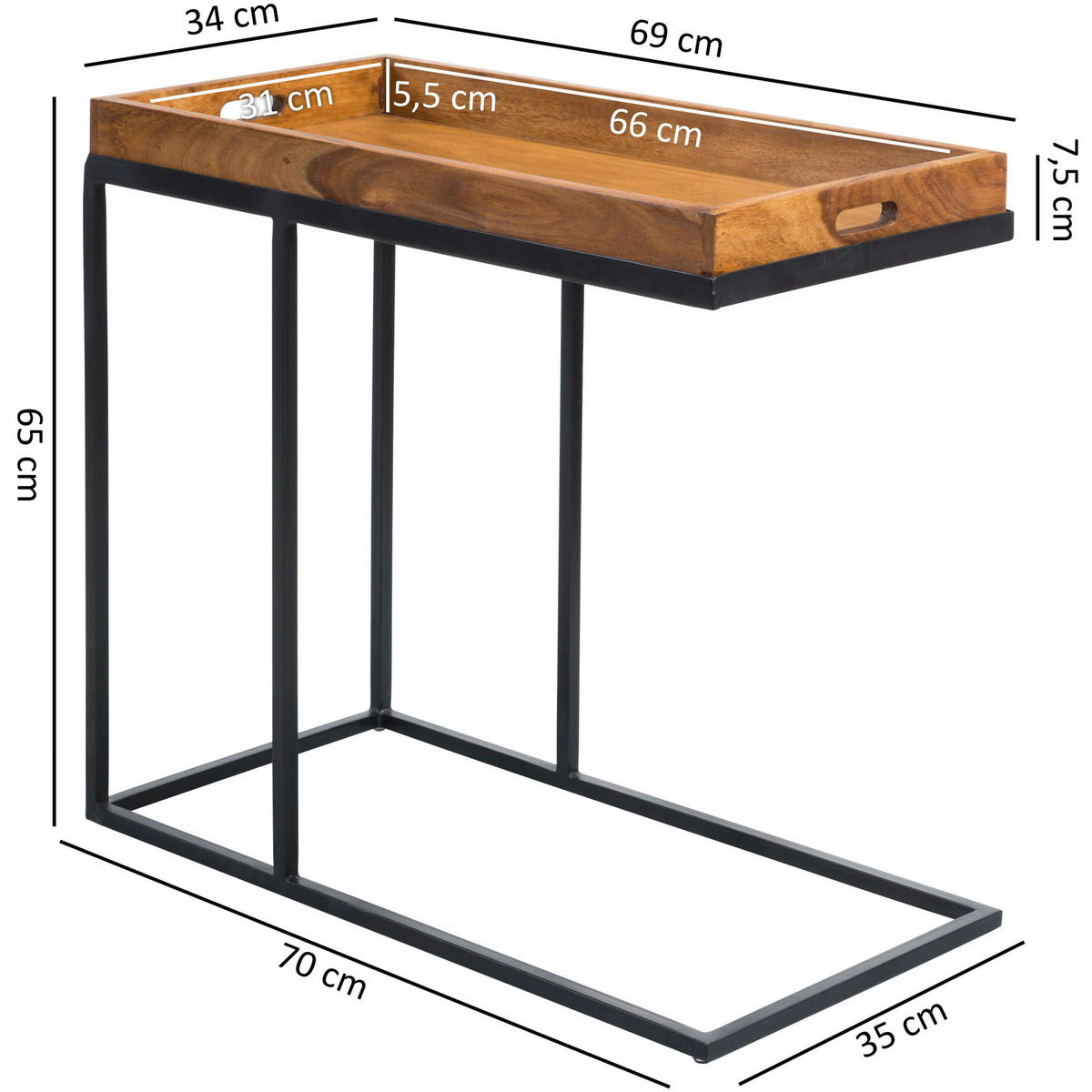 Beistelltisch rosenholz Nachbildung Holz B/H/T: ca. 70x65x34 cm Beistelltisch - rosenholz (70,00/65,00/34,00cm) - Wohnling