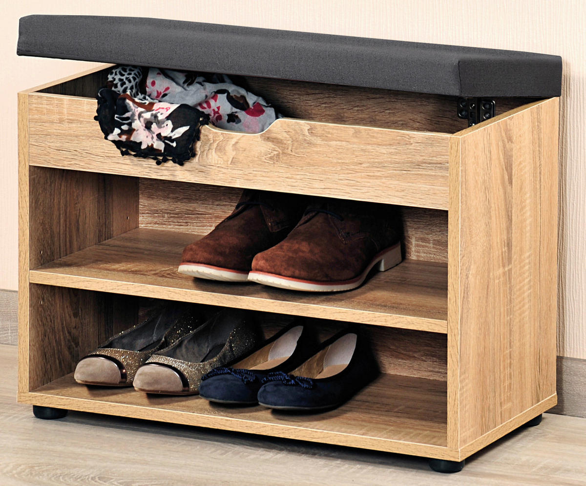 Kesper Schuhschrank mit Sitzkissen Eiche Spanplatte B/H/L: ca. 30x45x60 cm Schuhschrank_mit_Sitzkissen - Eiche/grau (60,00/30,00/45,00cm) - Kesper