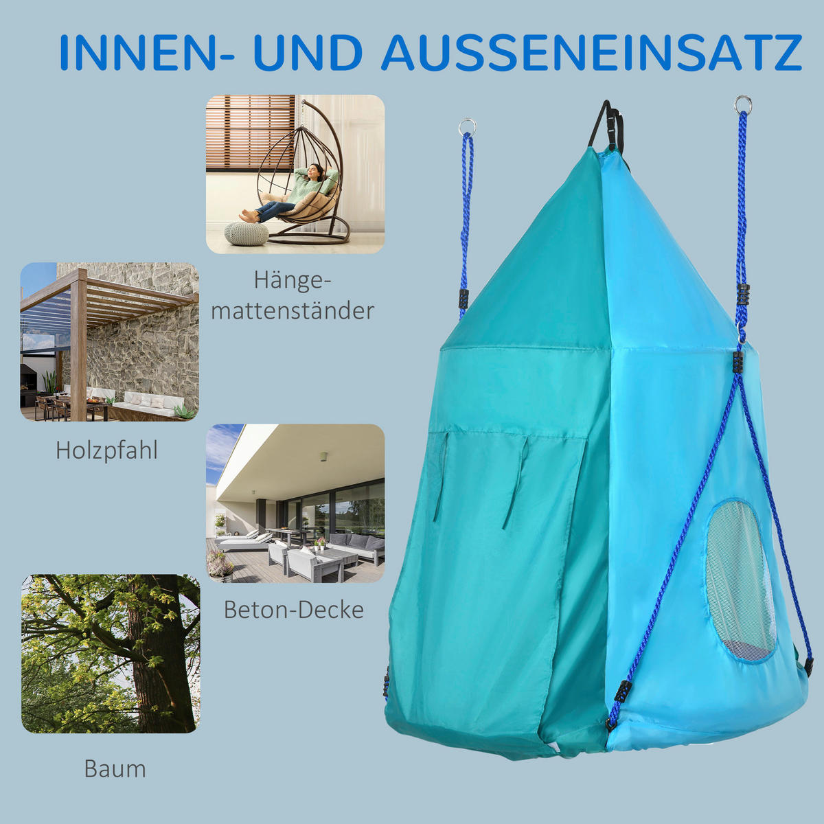 Outsunny Schaukel blau B/H/L: ca. 100x100x150 cm Nestschaukel - blau/grün (150,00/100,00/100,00cm) - Outsunny
