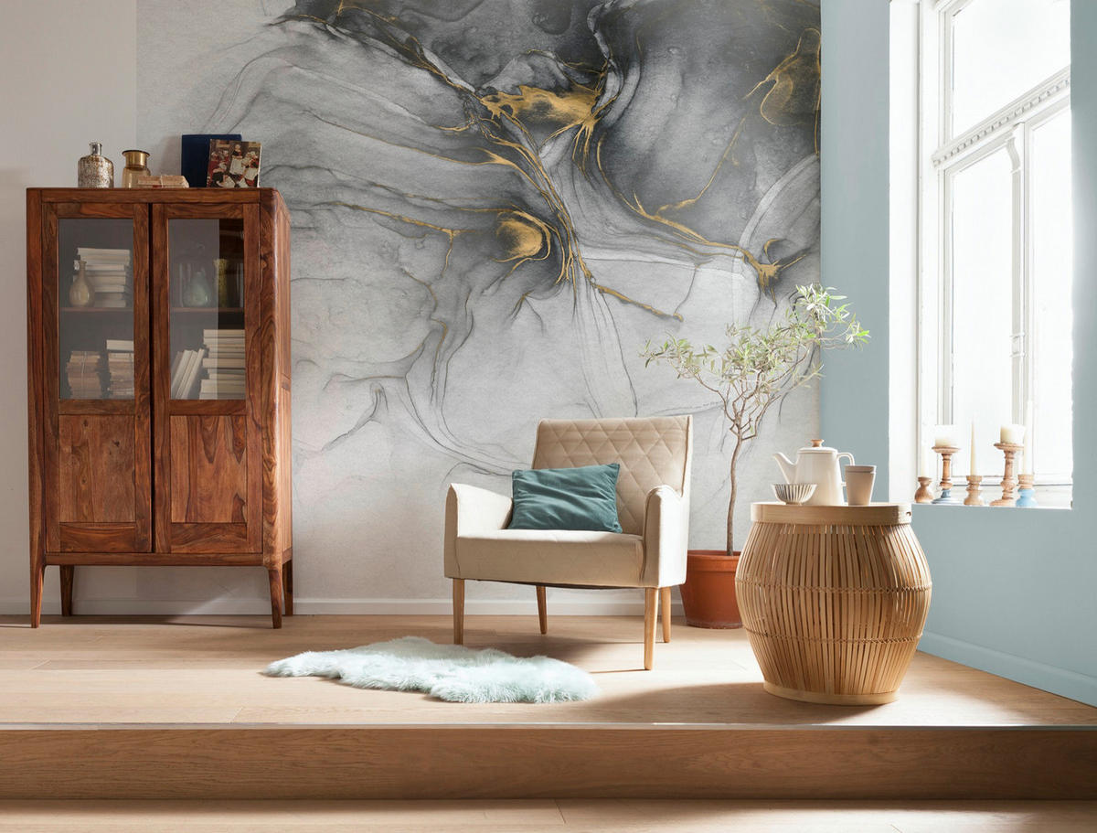 Komar Fototapete Ink Gold Flow B/L: ca. 300x280 cm Ink Gold Flow - (300,00/280,00cm) - Komar