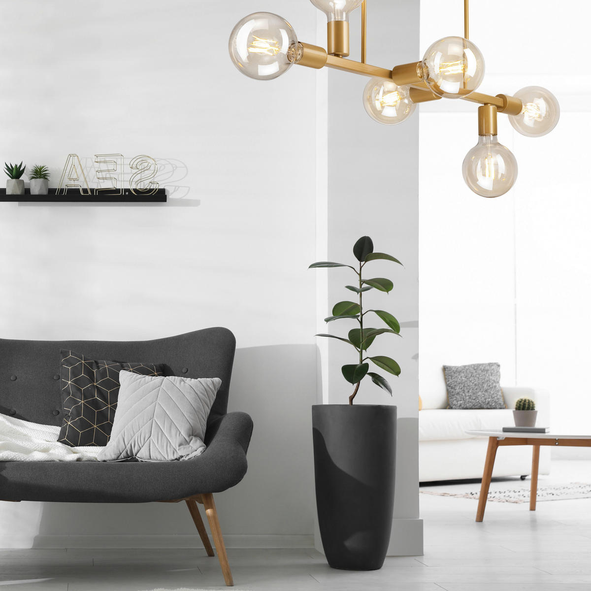 Lamkur Deckenleuchte gold Stahl B/H/L: ca. 73x39x73 cm E27 6 Brennstellen ASTRID - gold (73,00/73,00/39,00cm) - Lamkur