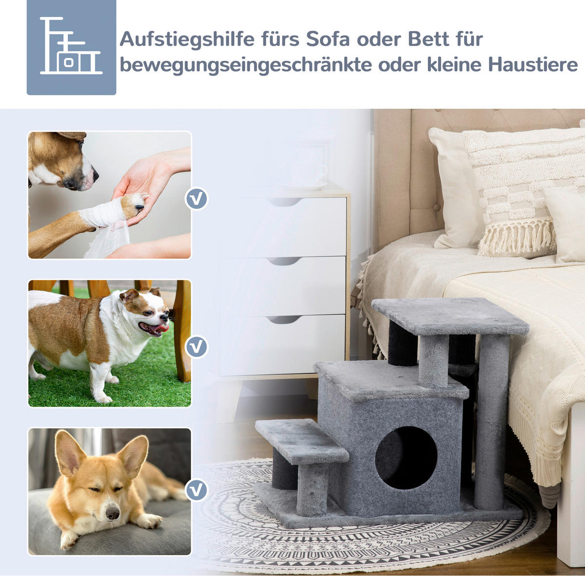PawHut Haustiertreppe grau Spanplatte B/H/L: ca. 40x66x60 cm Haustiertreppe - schwarz/grau (60,00/40,00/66,00cm) - PawHut