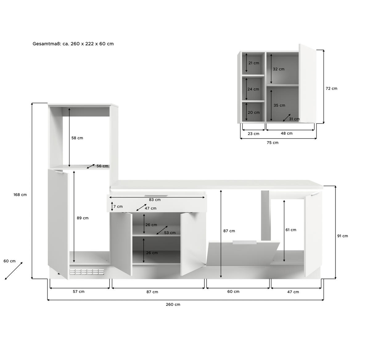 xonox.home Küchenblock Charly weiß B/H/T: ca. 260x222x60 cm Charly - weiß (260,00/222,00/60,00cm) - xonox.home