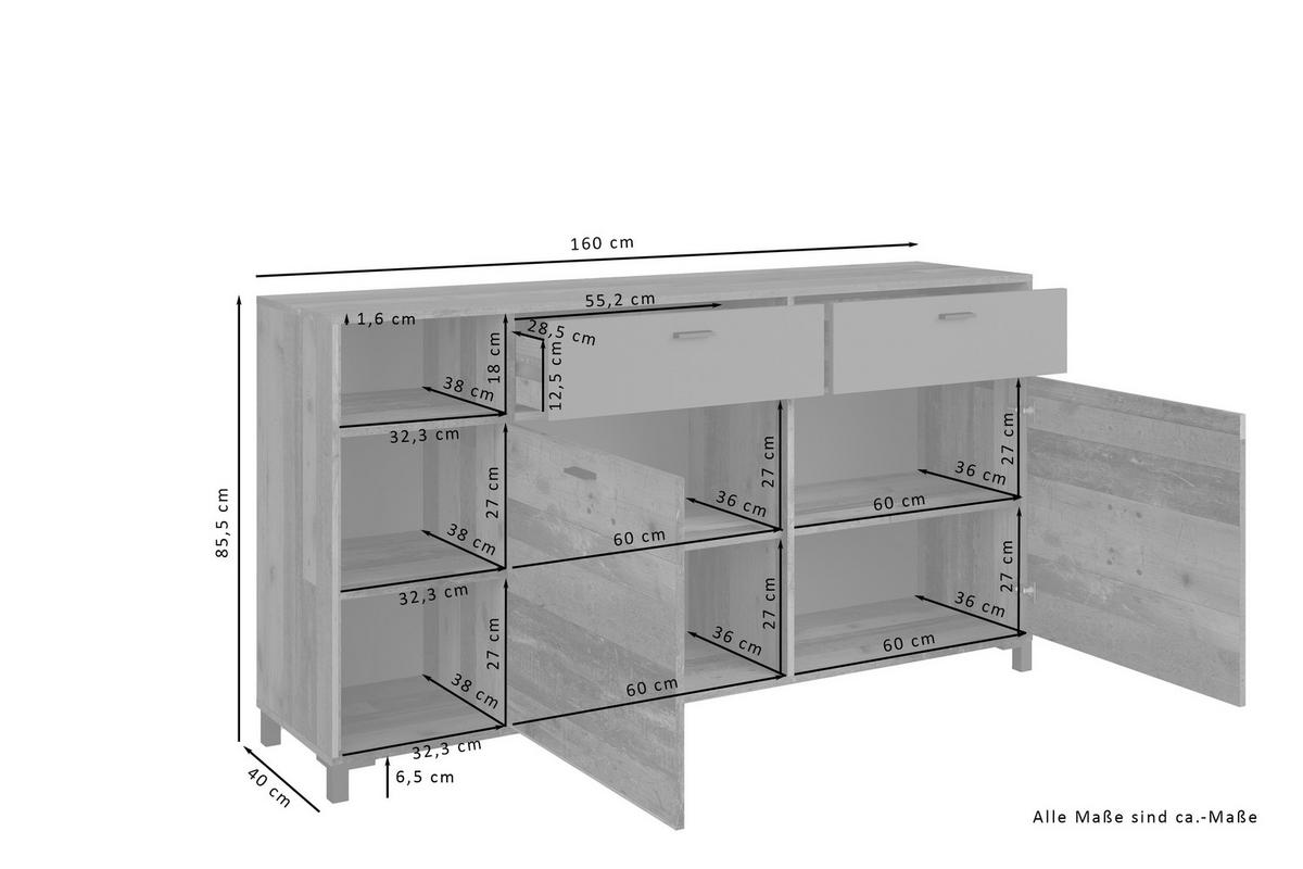 Sideboard JACKSON Eiche Old Wood Nachbildung anthrazit B: ca. 160 cm JACKSON - Eiche/anthrazit (160,00cm) - byLIVING