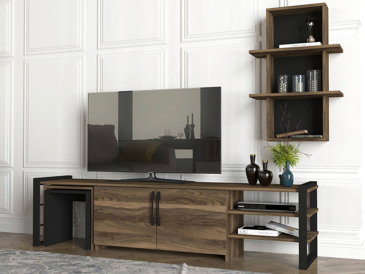 Wohnwand Epica walnuss Nachbildung schwarz B/H/T: ca. 180x46x39 cm Epica - schwarz/walnuss (180,00/46,00/39,00cm) - moebel17