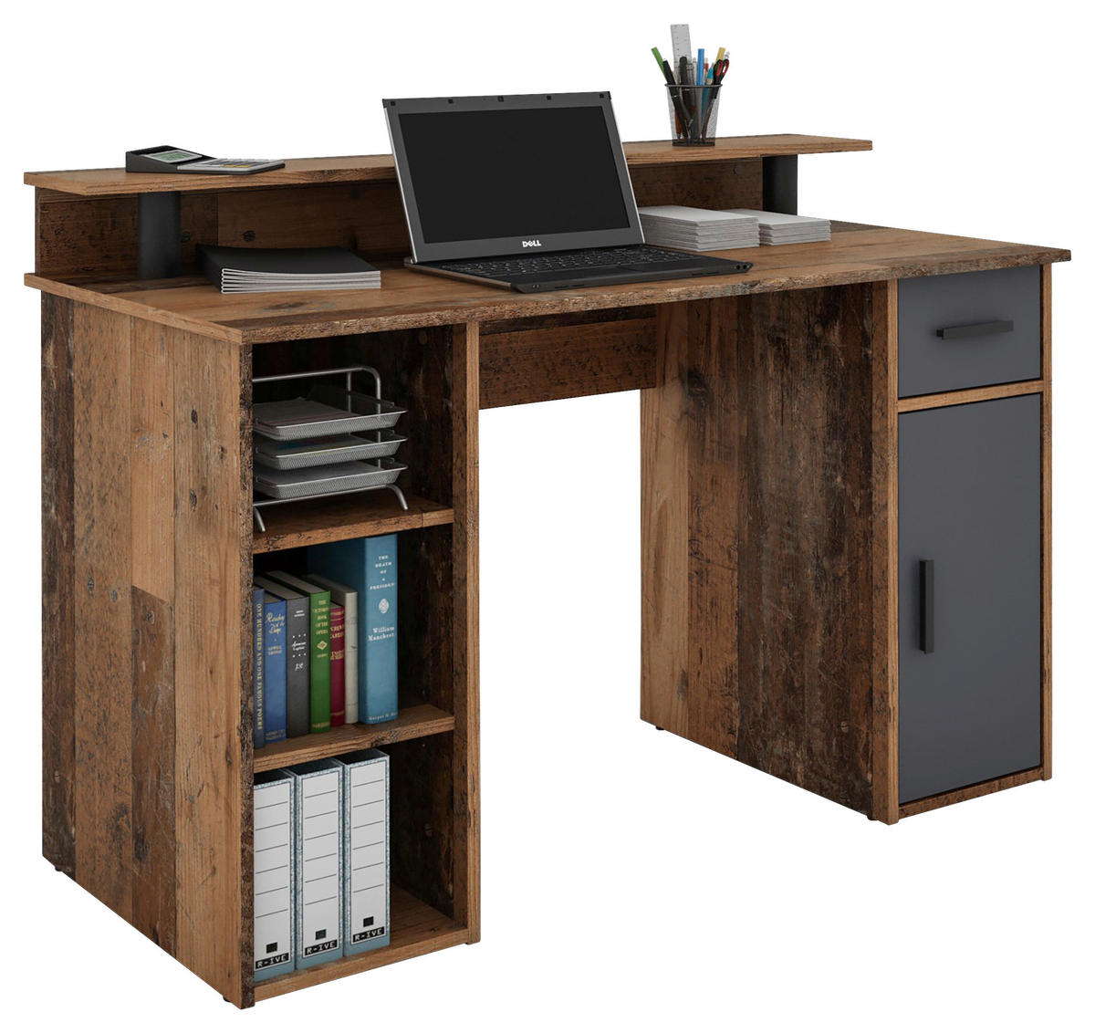 Schreibtisch DIEGO Eiche Old Wood Nachbildung anthrazit DIEGO - Eiche/anthrazit - byLIVING