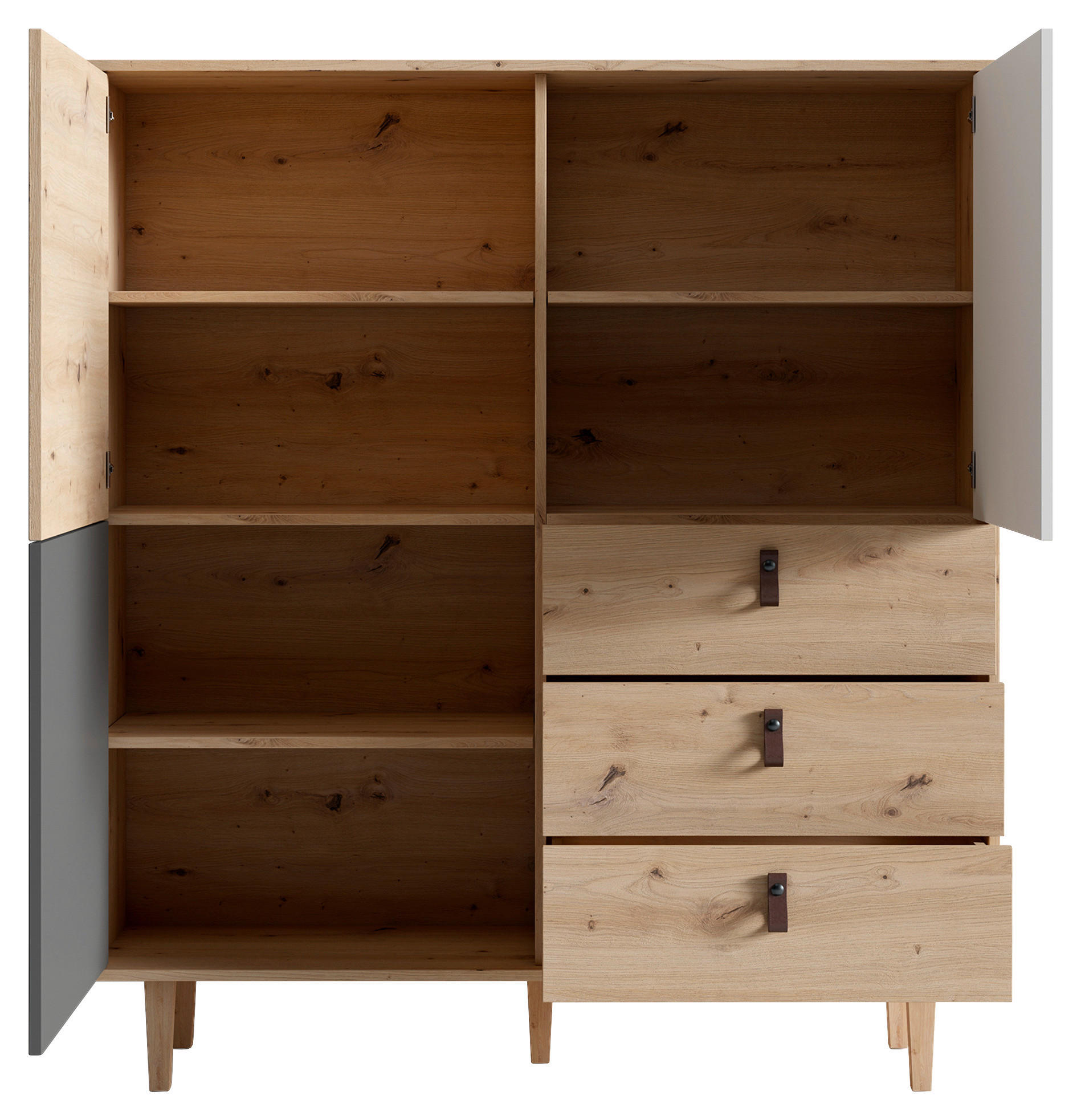 Highboard BILL Eiche Artisan Nachbildung weiß anthrazit dunkelbraun natur B/H/T: ca. 120x135x36,5 cm BILL - Eiche/dunkelbraun (120,00/135,00/36,50cm) - byLIVING