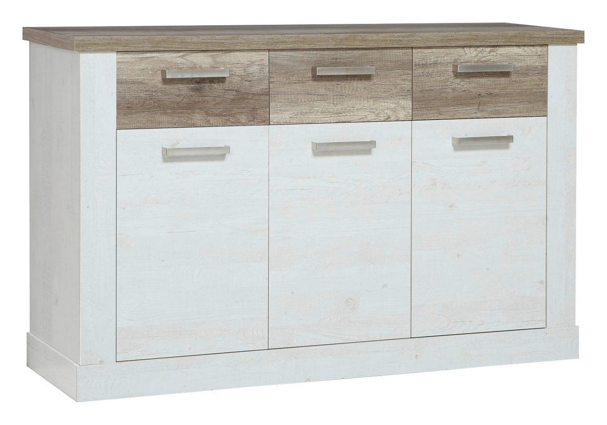 Kommode  weiß Pinie Nachbildung Eiche Antik Nachbildung B/H/T: ca. 140,8x90,3x41,3 cm Duro_Kommode DURK233-T75 - Eiche/weiß (140,80/90,30/41,30cm)