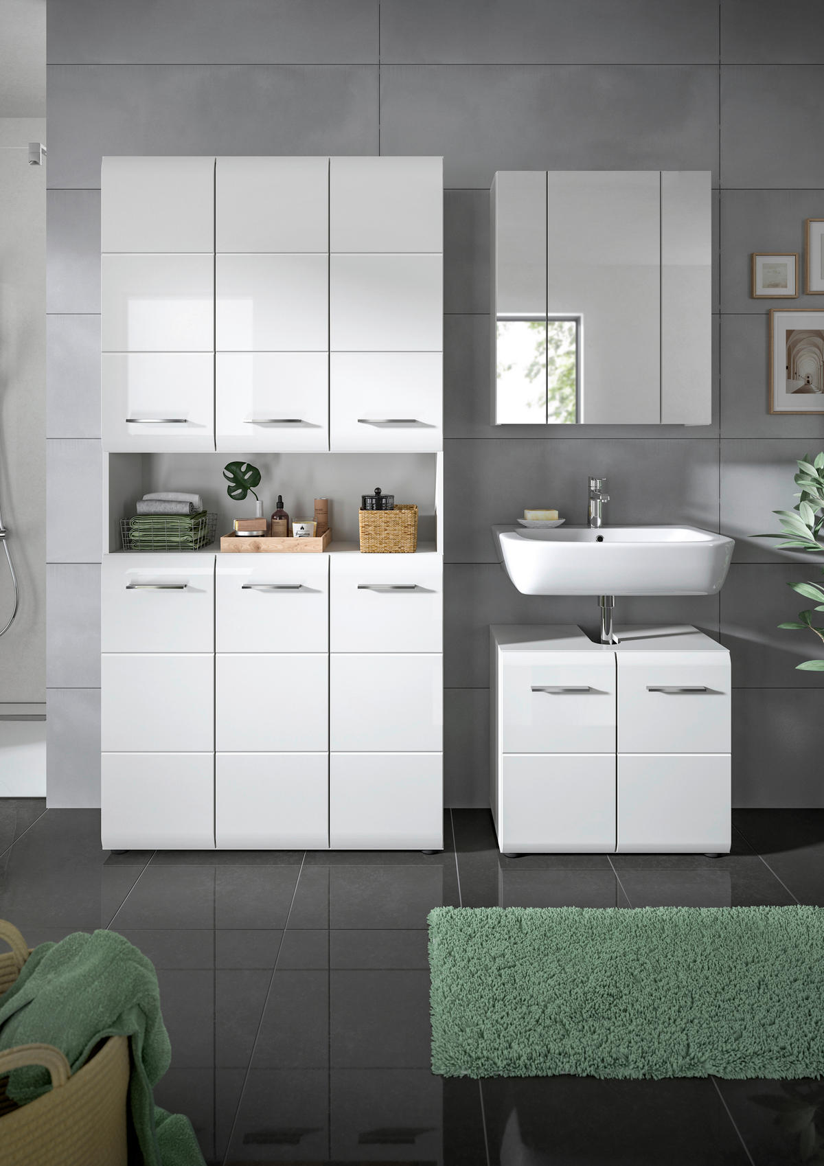 Badezimmer-Set Ice weiß weiß Hochglanz B/H/T: ca. 165x185x30 cm Ice - weiß (165,00/185,00/30,00cm) - xonox.home