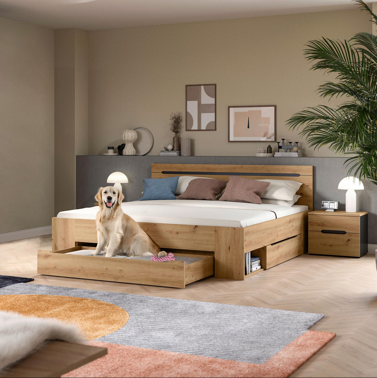 Schlafzimmer CANU, Set basaltgrau Artisan Nachbildung B/H/T: ca. 284x87x205 cm CANU, Set - basaltgrau (284,00/87,00/205,00cm) - xonox.home