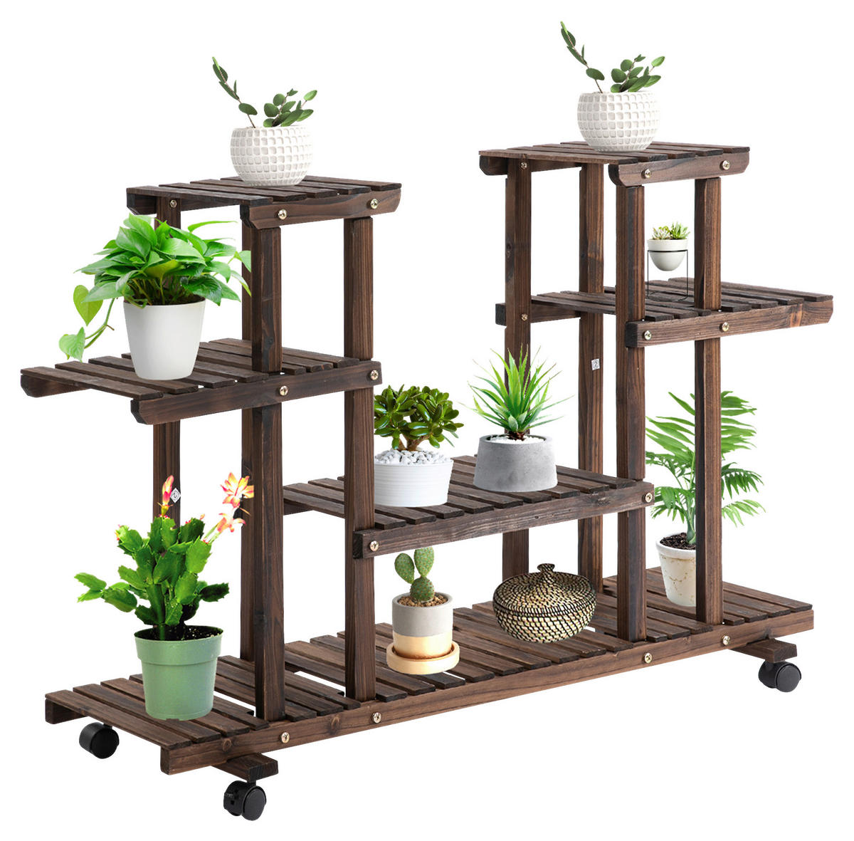 Outsunny Pflanzenregal braun B/H/L: ca. 33x80x123,5 cm Pflanzenregal 845-465 - braun (123,50/33,00/80,00cm) - Outsunny