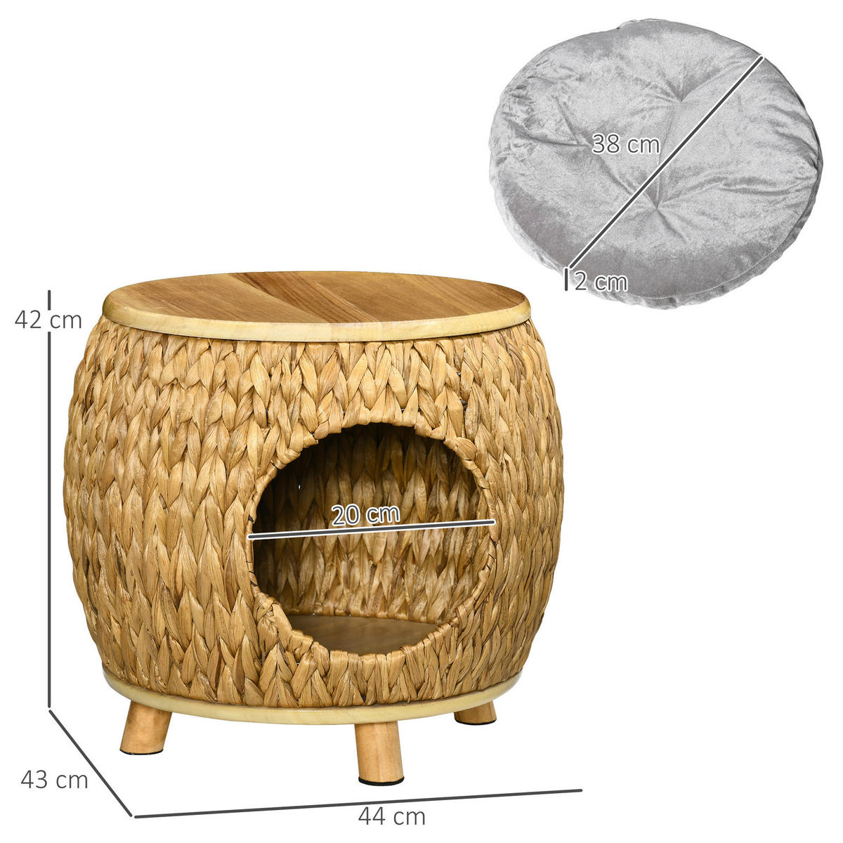 PawHut Katzen-Zubehör natur Edelstahl B/H/L: ca. 43x44x42 cm Rattan_Katzenhaus - natur/hellbraun (42,00/43,00/44,00cm) - PawHut