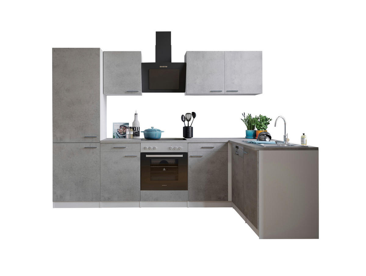 Respekta Winkelküche Malia Beton Optik B/H/T: ca. 280x200x172 cm Malia - Beton/weiß (280,00/200,00/172,00cm) - Respekta
